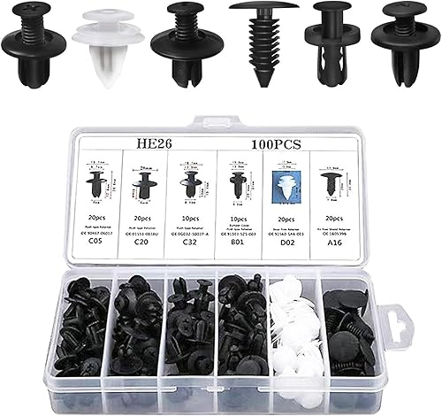 awlbed 100 clips de retención para parachoques de automóvil, clip de remache con herramienta de extracción, repuesto de sujetadores, piezas de