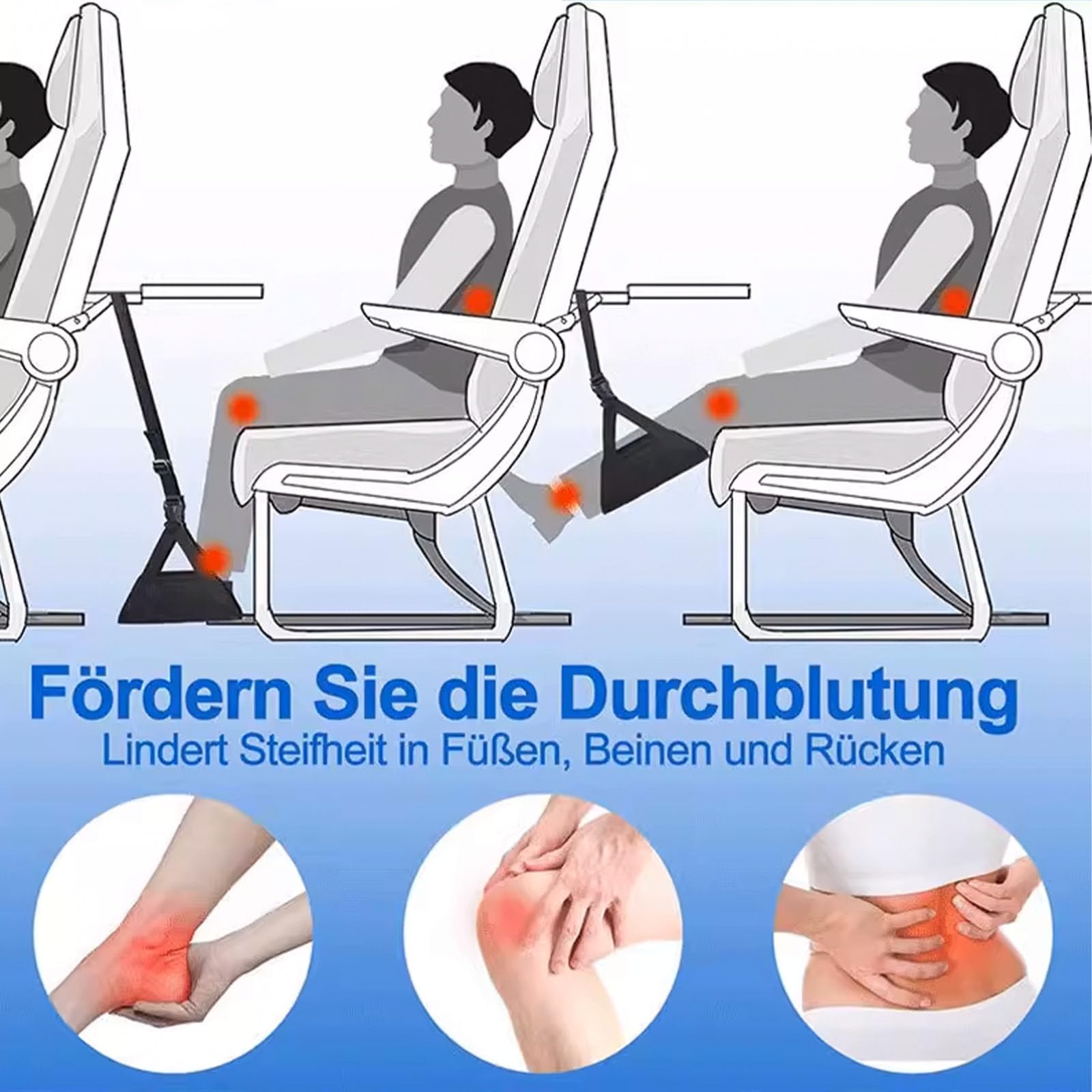 Fußstütze Flugzeug Verstellbare flugsimulator zubehör 78-130 cm mit 10 Einweg-Überschuhen Ergonomische Fußstütze für ReiseTragbare Fußhängematte für Reise Auto Büro Fördert Durchblutung (Black)