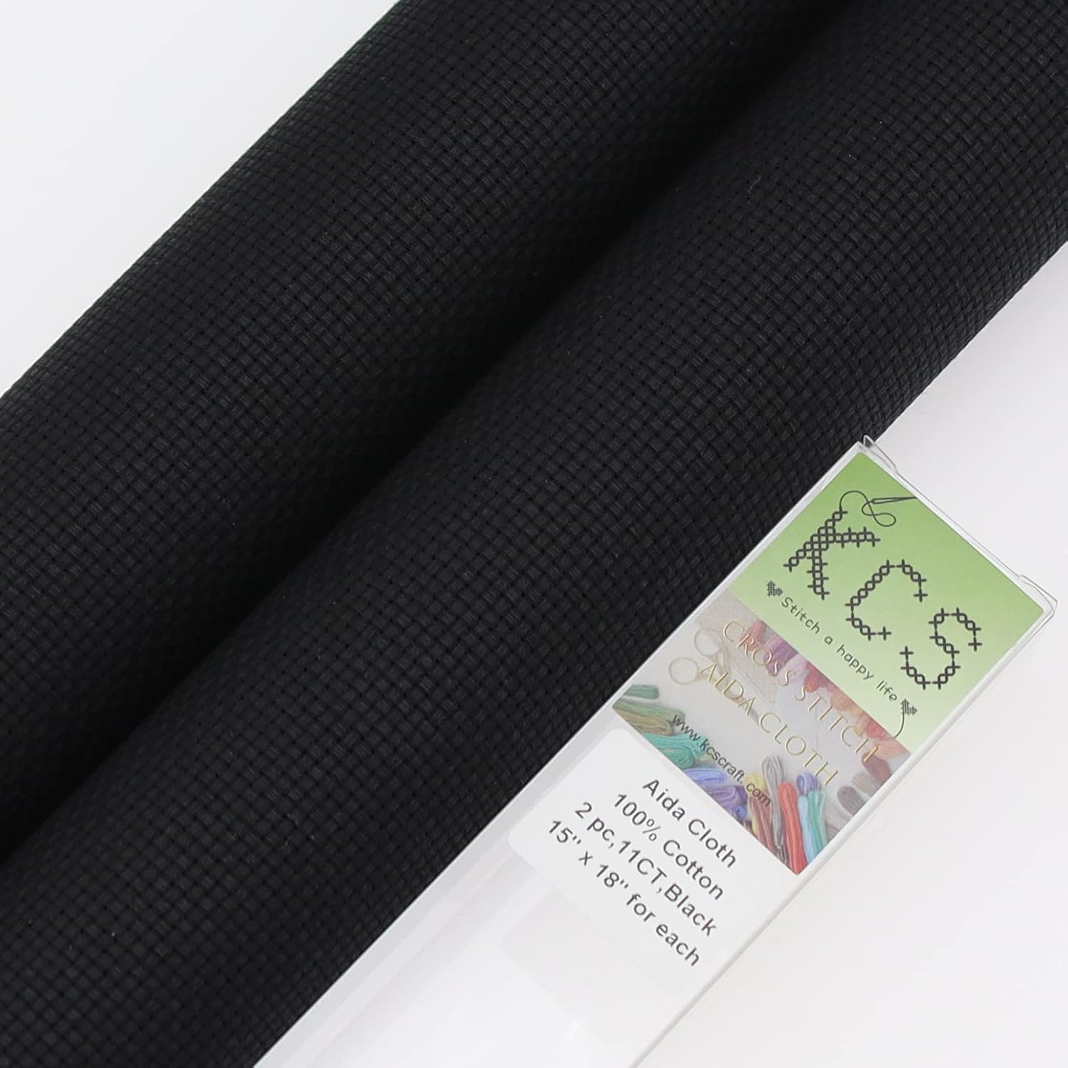 KCS 2 pc of 15" x 18" Counted Cross Stitch Cotton Aida Cloth Needlework Fabric (Black, 11CT)