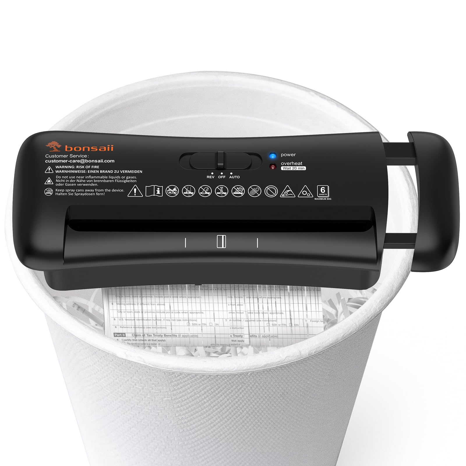 Bonsaii Destructeur de Documents 6 Feuilles Coupe en Bande 6mm S119-A