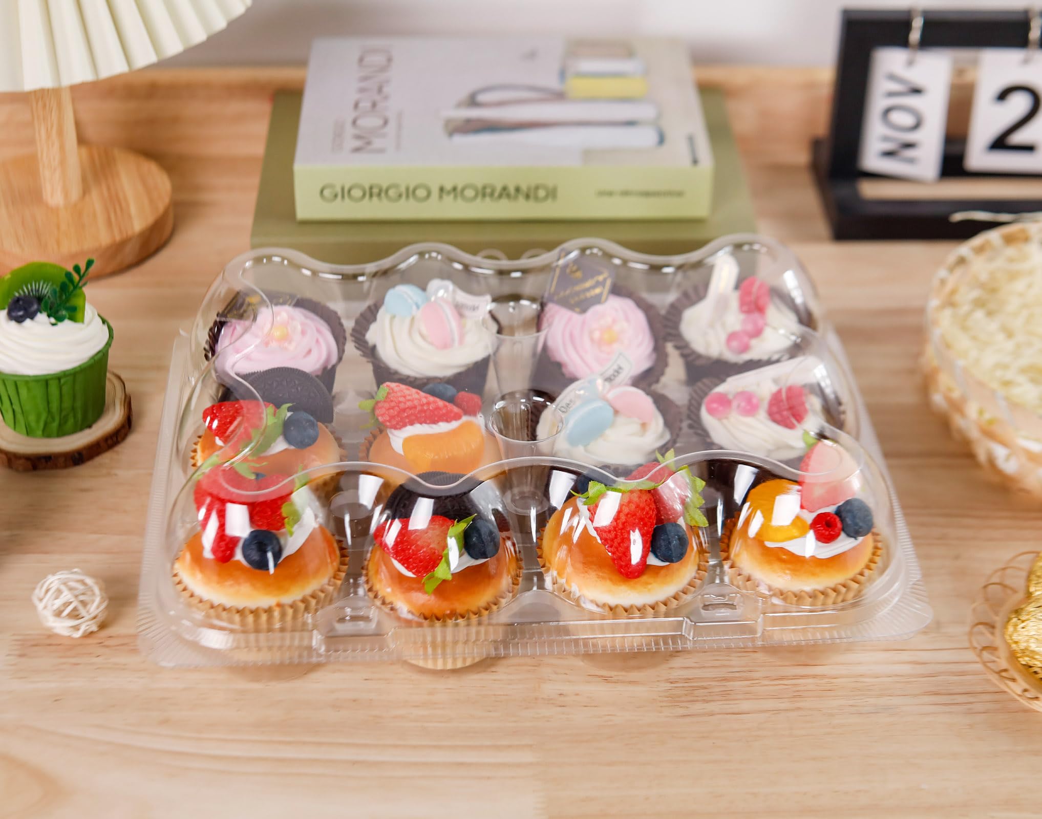 NPLUX 12 Count Cupcake Containers 20 Pack Cupcake Holders with Detachable Tall Dome Lids Clear Plastic Stackable Cupcake Boxes for 240 Cupcakes, BPA Free, Standard Size