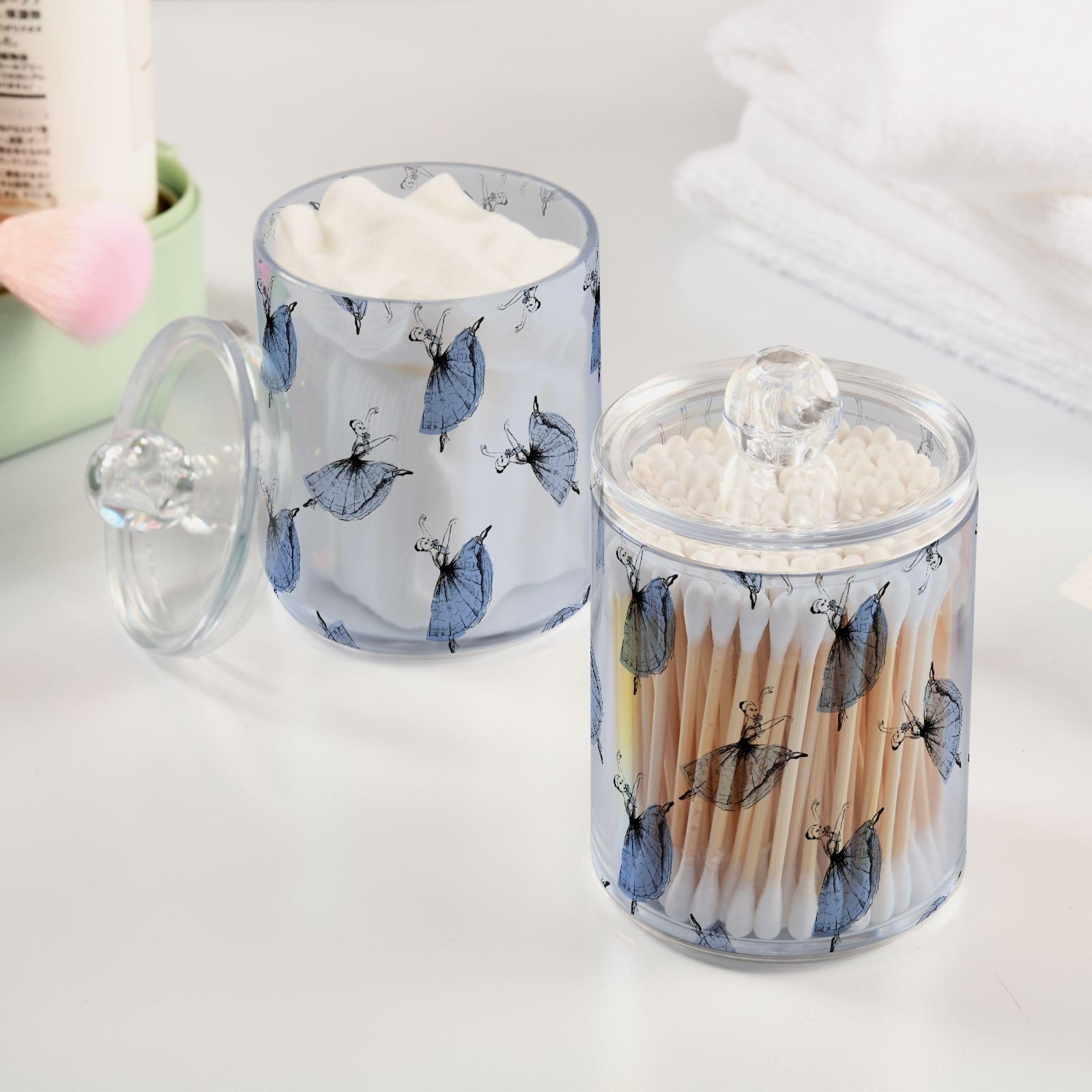 Lot De 2 Distributeurs De Cotons-Tiges Et Boules De Coton - Motif Vitrail Abstrait Élégant Pour Salle De Bain