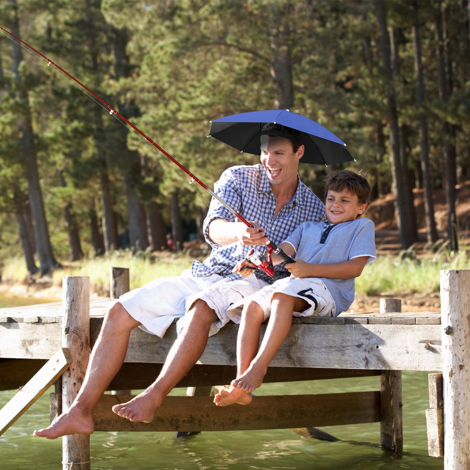Lot de 8 chapeaux de parapluie pliables de 69 cm - Contre les UV à 360 ° - Pour adultes - Avec bande élastique - Pour la pêche, le camping, les activités de plein air