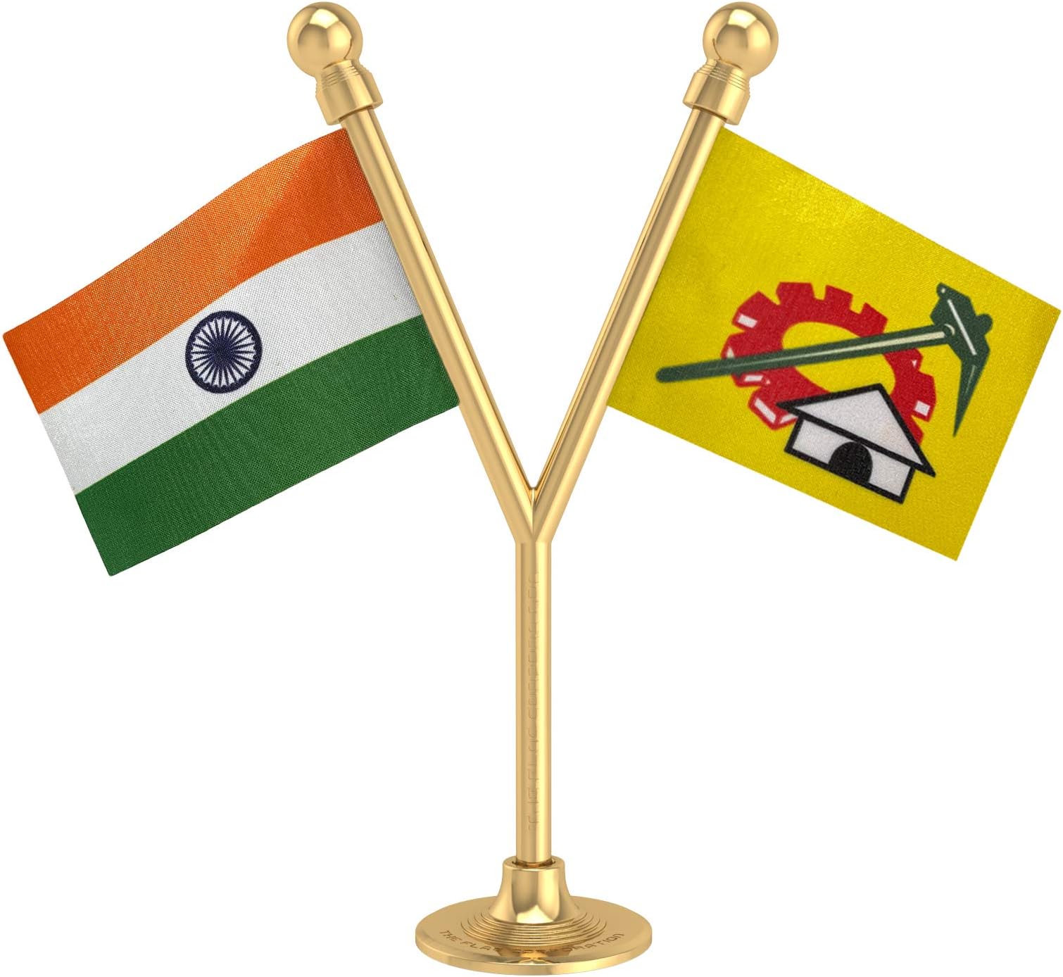 India & TDP Telugu Desam Party Car Dashboard Flag 2in x 3in With A Plastic Sublime Gold Base