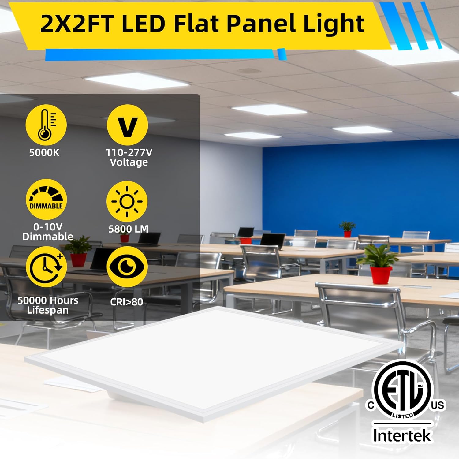 2x2 LED Flat Panel Light 4 Pack, 45W,5800LM, Edge-Lit 2x2FT LED Panel Drop Ceiling Light Fixtures,5000K Daylight White,0-10V Dimmable Troffer Lights,Works from 110-277V AC