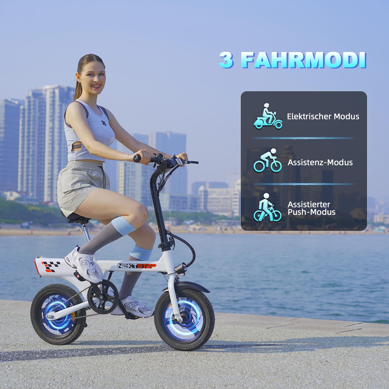 Vélo électrique, E Bike pour Adolescents et Adultes - Portable - pour Les trajets urbains - Max. 25km/h - Moteur 250W - autonomie 30-45km - 3 Modes de Conduite - Freins à Disque - écran LCD.