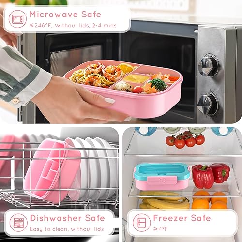 Miniatura 6 de TIME4DEALS Lonchera Bento para niños y adultos, 4 compartimentos con tenedor y cuchara, sin BPA, a prueba de fugas, estilo bento, apta para el