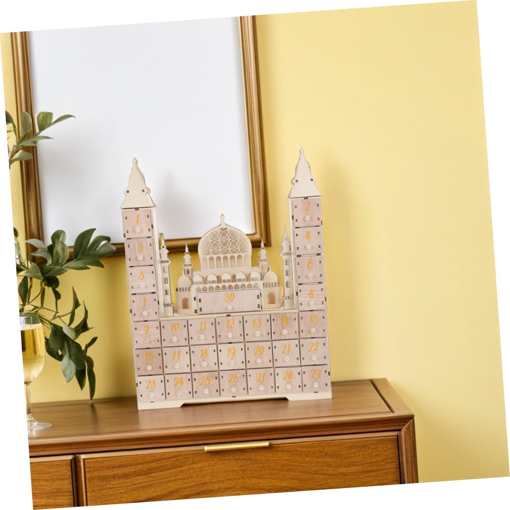 Didiseaon Calendario Design Compatto con in Legno del Ramadan con Conto alla Rovescia di 30 Decorazione per Feste e Casa, per Scrivanie e Scaffali