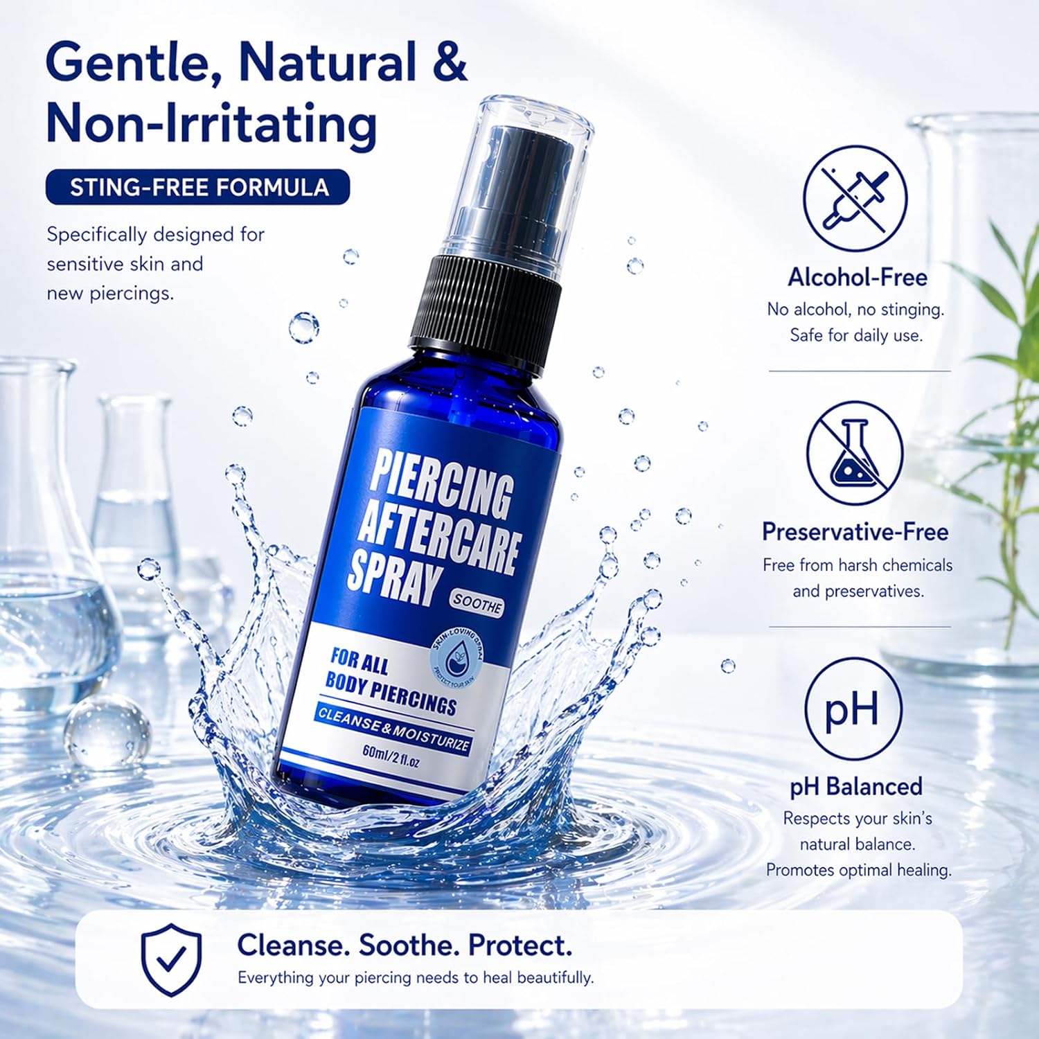 Rayyl Piercing Aftercare Spray 60ml, Saline Solution for Piercing Bump & Keloid Care, Gentle Ear & Nose Piercing Cleaner, No-Touch Mist Wound Wash