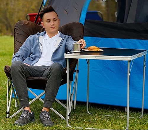 Miniatura 2 de FUNDANGO Mesa plegable portátil pequeña y ligera con asa para campamento al aire libre, picnic, playa, fácil instalación, negro, 31.5 pulgadas de