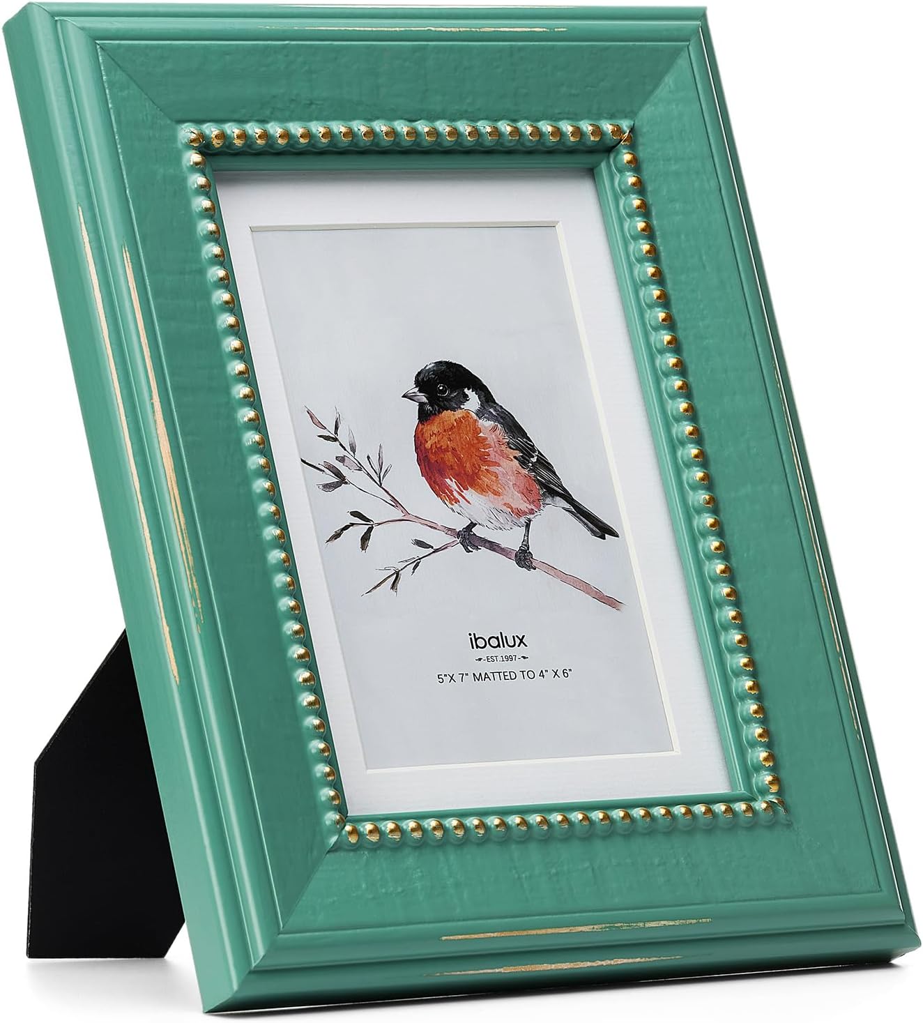 5x7 Picture Frame, Green Beveled Frame with Gold Beaded, Pine Wood with Real Glass, Matted to 4x6, Vertical and Horizontal for Tabletop or Wall Hanging Display Photo Frame - Image 2