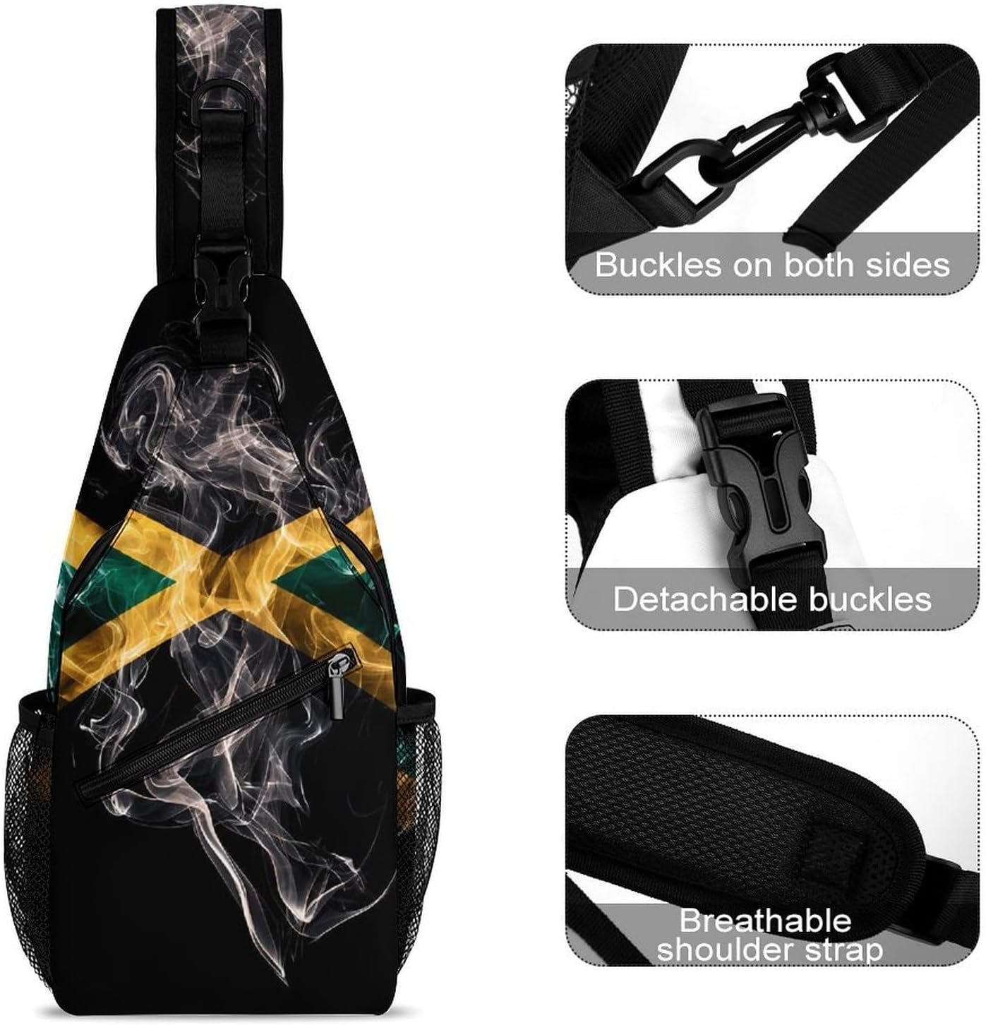 Jamaican Flag Rasta Smoke Men Crossbody Sling Backpack Chest Bag | Travel Fanny Pack,Hiking Daypack,Print Shoulder Bags