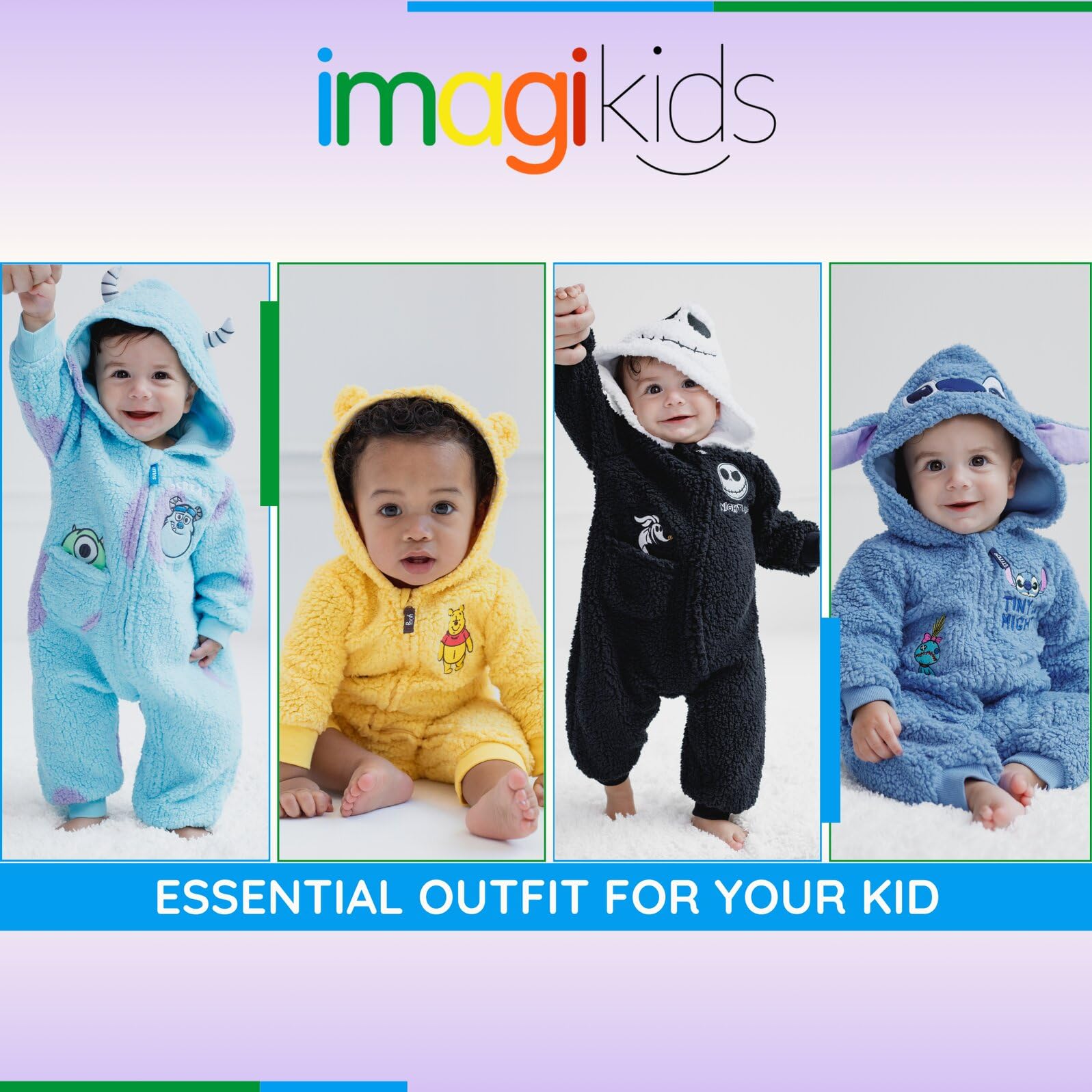 Disney Winnie Puuh Mickey Mouse Lilo & Stitch Jack Skellington Monsters Inc Baby-Overall mit Reißverschluss für Neugeborene bis Säuglinge