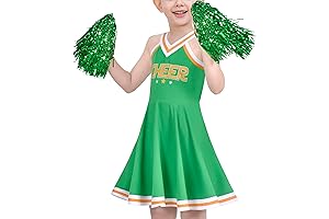 Sunny Fashion Girls Dress Green Cheerleader Uniform Outfit Pom Party Celebration