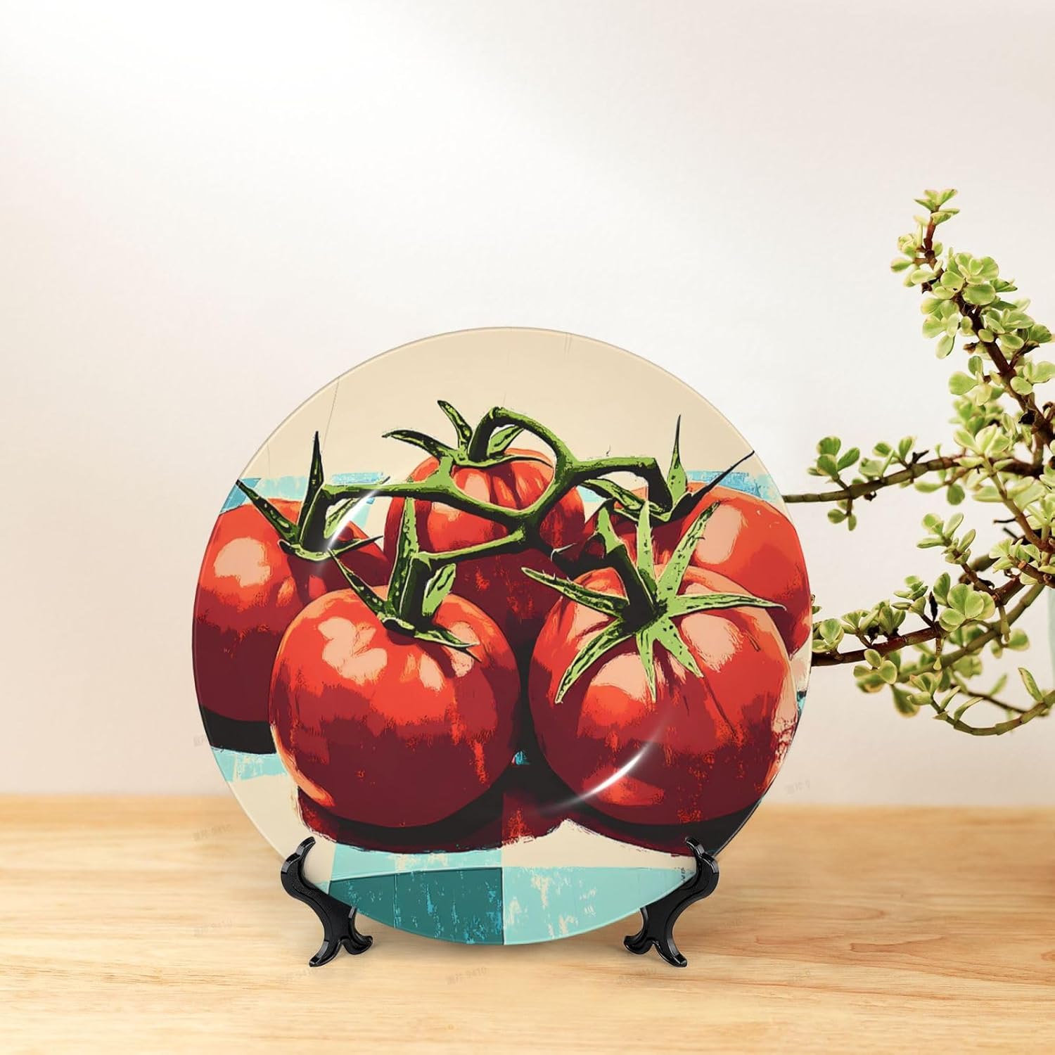 Vintage Delicious Tomatoes Style Ceramic Plate Display Home Display With Stand Wall Hanging Plate For Home Decor 10 Inch