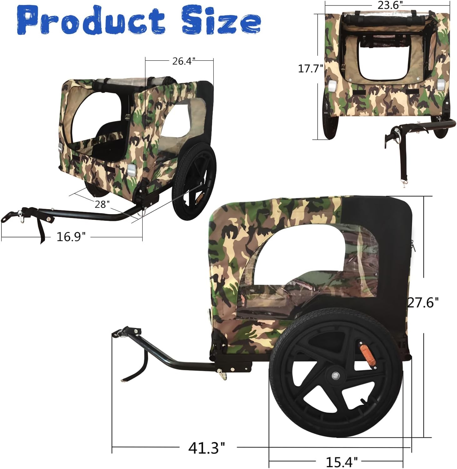 Dog Cart with Flag, Large Folding Bike Trailer for Dogs, 120LB Capacity All-Terrain Pet Carrier, Durable Steel Frame, for Cycling, Jogging, Camping & Outdoor Adventures