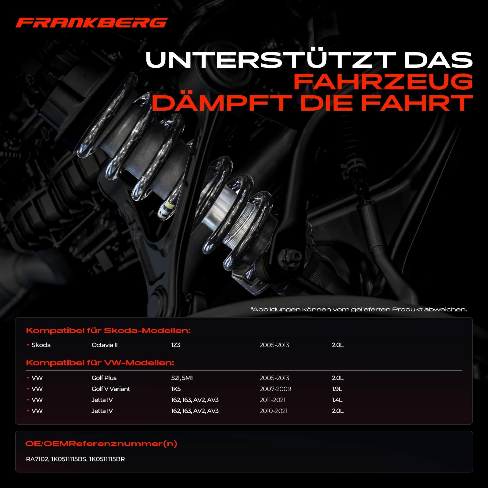 Frankberg 2x Federn Fahrwerksfeder Hinterachse Kompatibel mit J.e.t.t.a IV 2010-2021 Golf Plus 2005-2013 Golf V Variant 2007-2009 Replace# 1K0511115BR