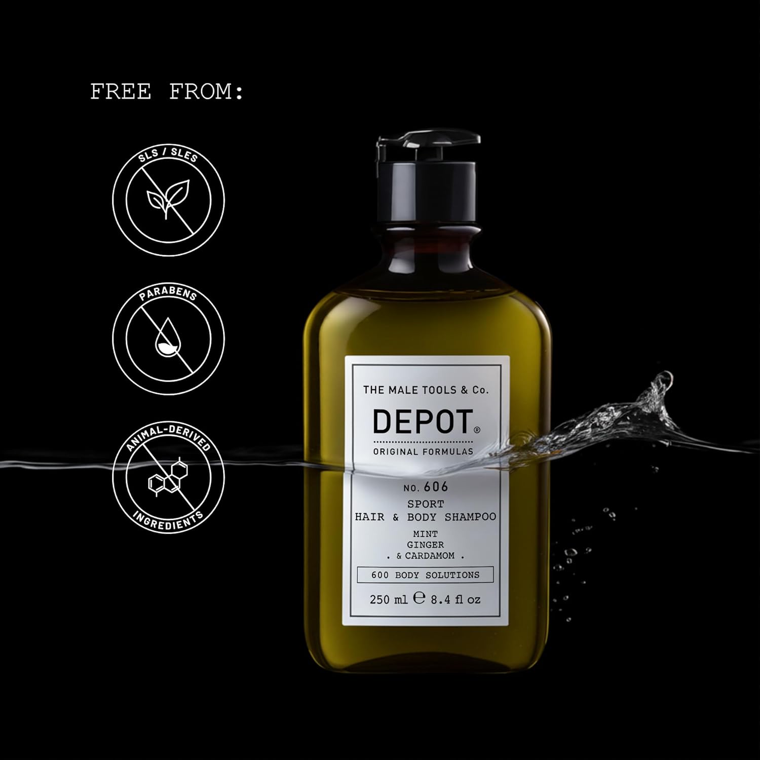 DEPOT No. 606 Sport Hair & Body Shampoo | 2-in-1 Cleanser with Seaweed, Mint & Botanical Extracts | Refreshing Mint & Ginger Scent | 8.4 fl.oz.