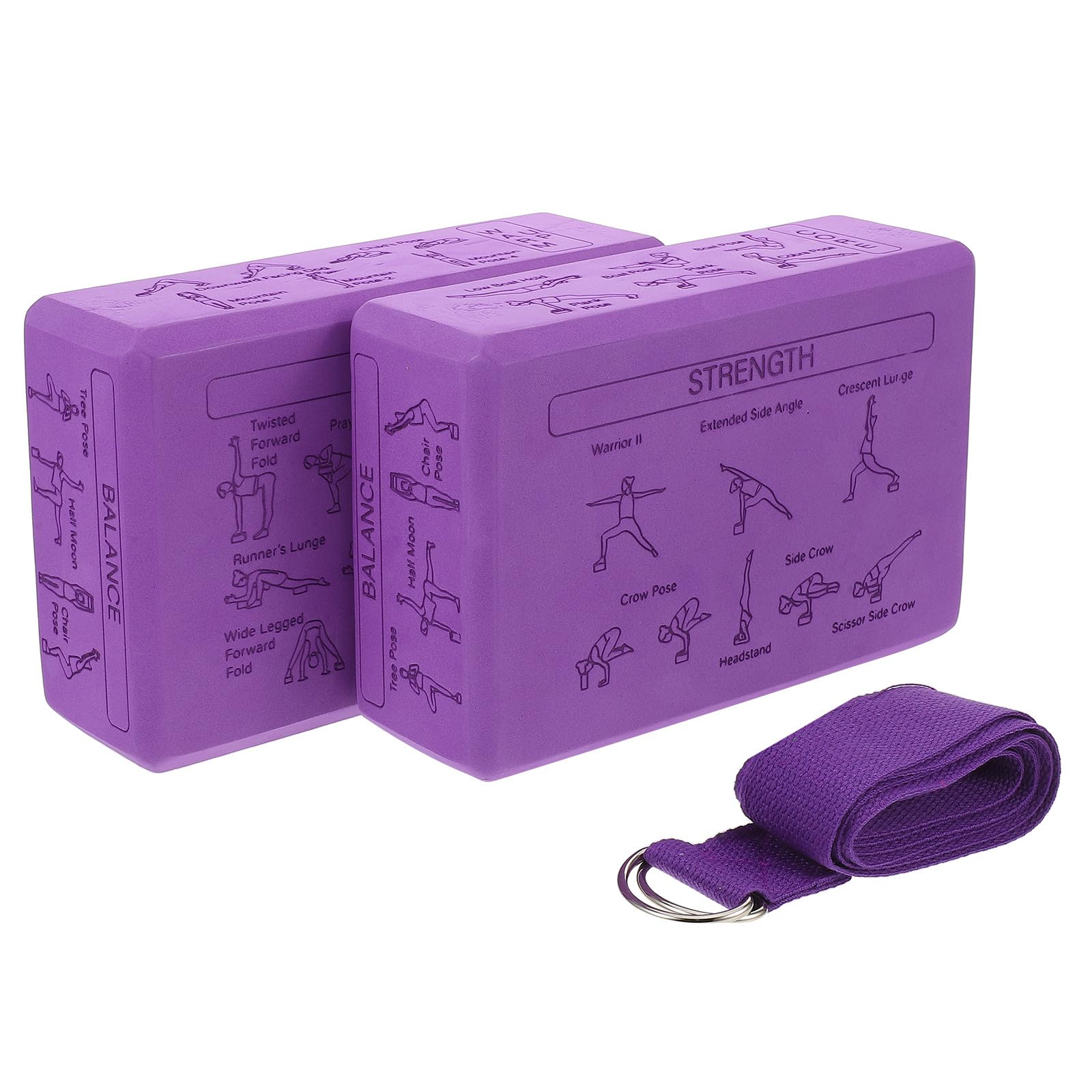 ORFOFE Juego de Bloques de Yoga Eva de Alta Densidad y Antideslizantes con Correa, Accesorios para Principiantes y Niños, Ideales para Entrenamiento de Equilibrio y Estiramientos