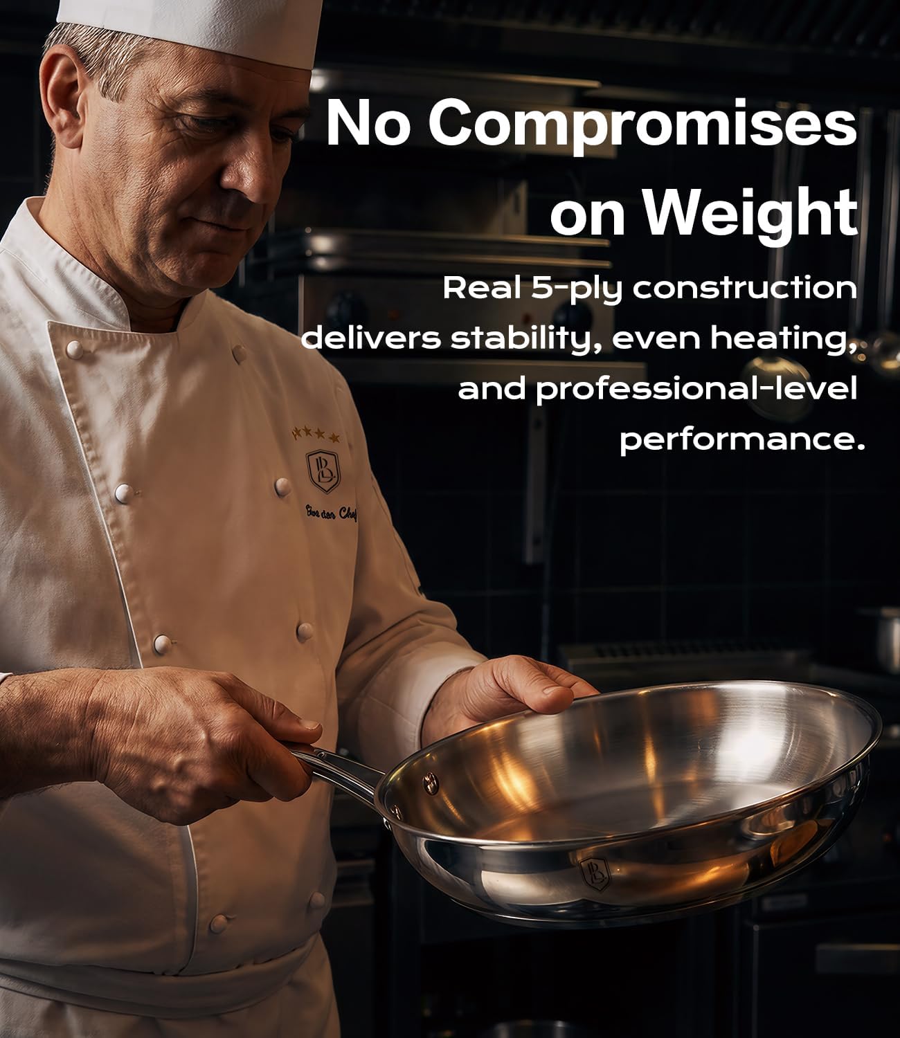 12 Inch Stainless Steel Pan, 5-Ply Clad Base for Even Heating, 800℉ Oven Safe Frying Pan, Premium Cookware for Induction, Gas & Electric - Image 4