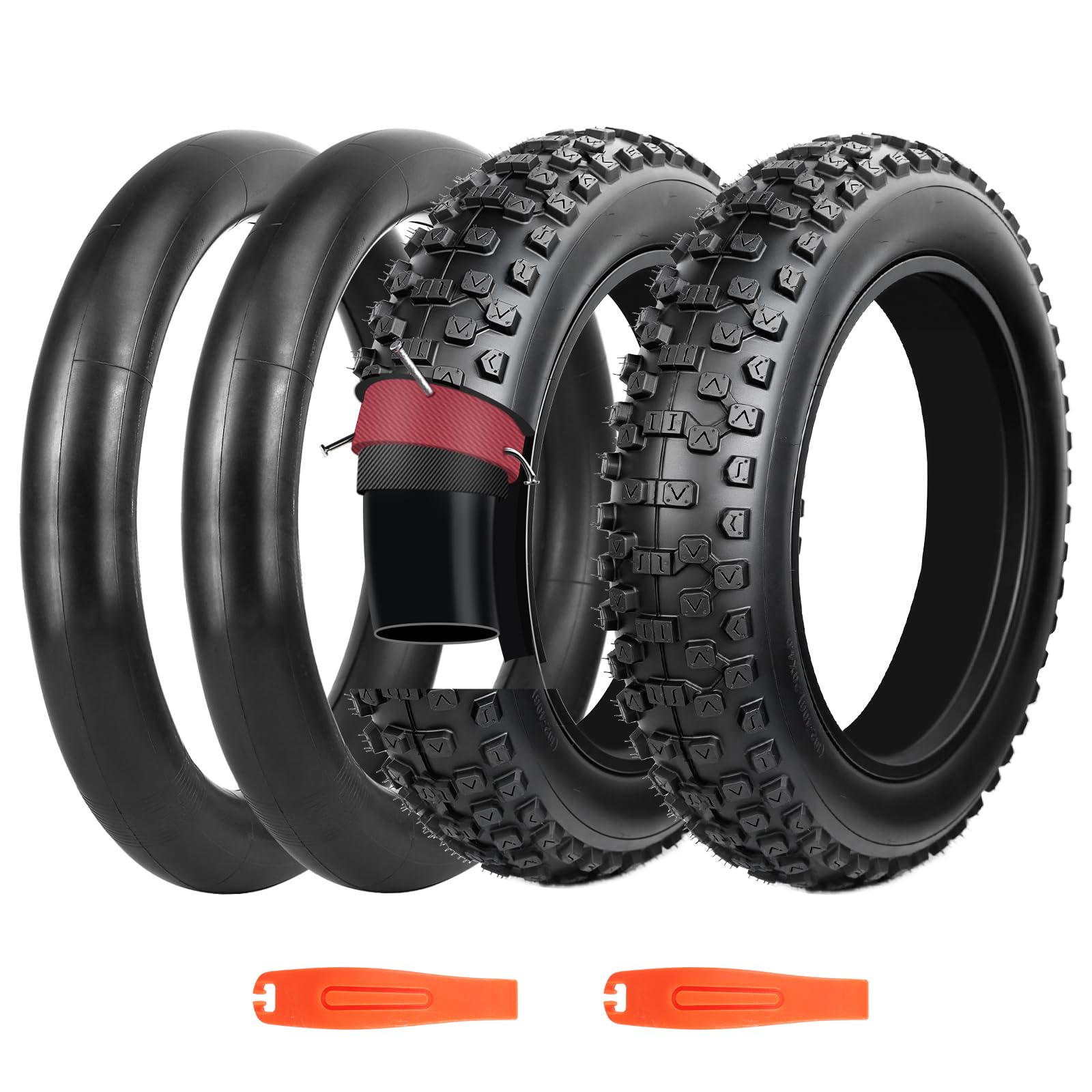BALINGE 2 Pack with 3mm Puncture Protection, Fat Tire for Ebike Mountain Bike Heavy Duty High-Performance Wear-Resistant Snow Bike Tire 20" x 4"，20 Inch - Black - 2 Tires 2 Tubes 2levers