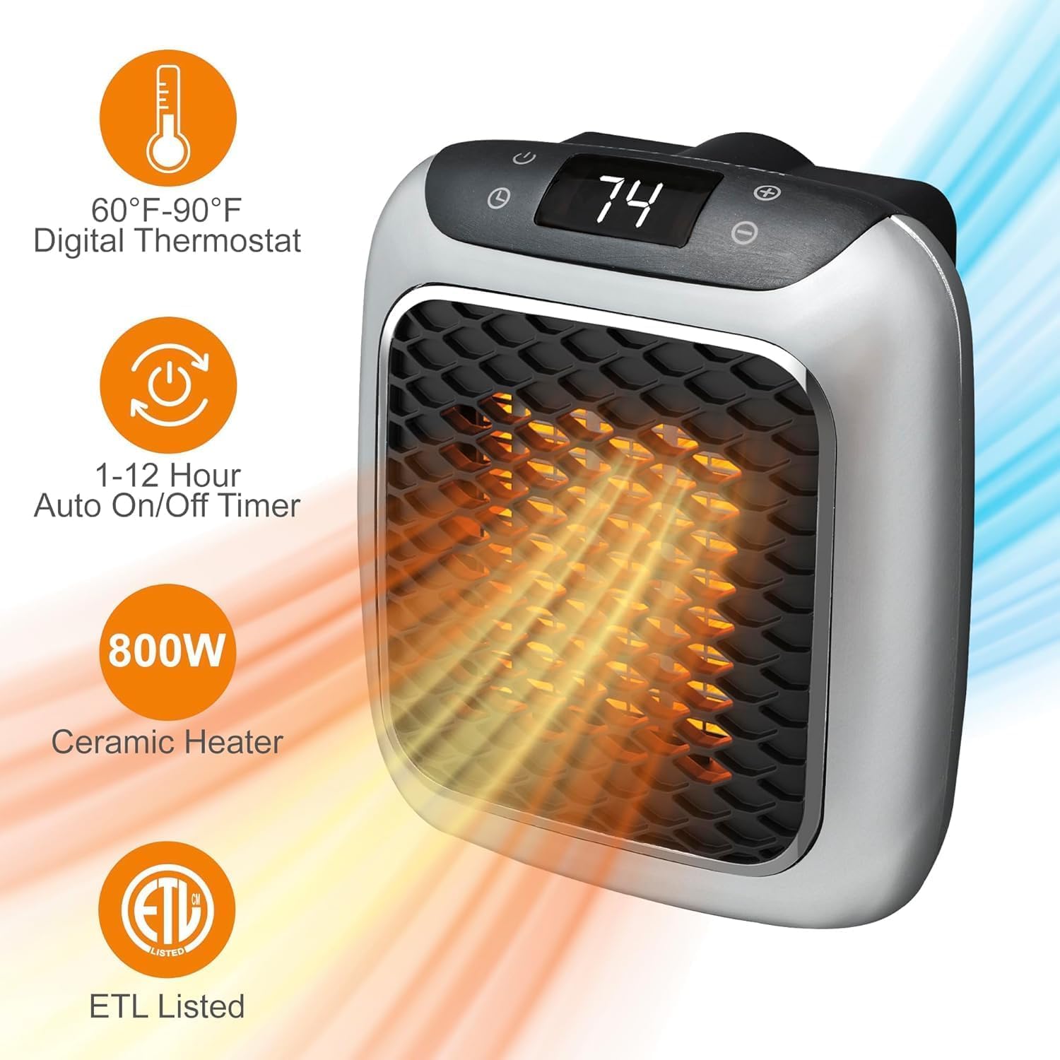 KANVIPRIYA 800 Convenient Wall Outlet Heater with Adjustable Thermostat Programmable 12 Hour Timer Auto Shut-Off - Mini Ceramic Heater Quiet and Space Saving 2