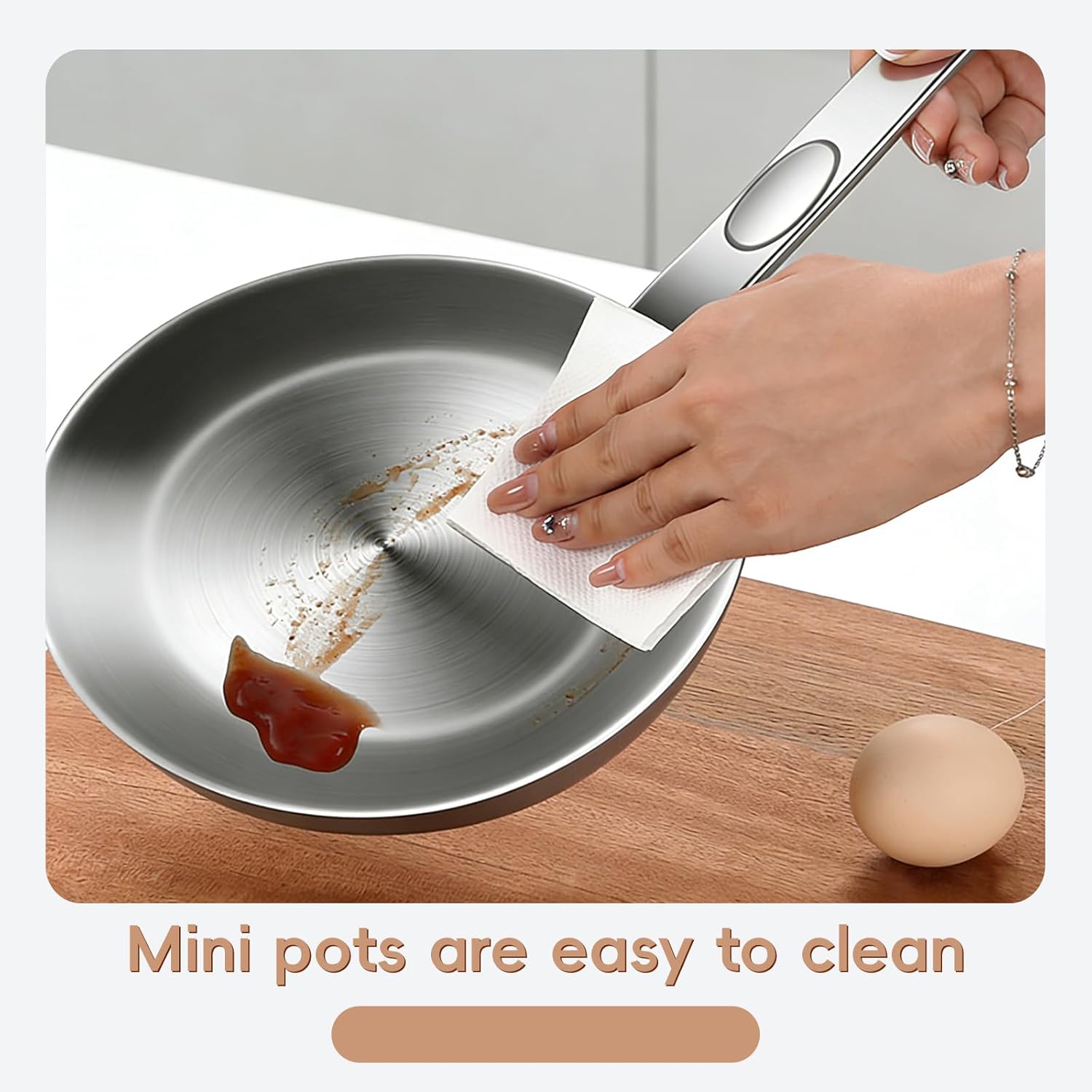 Mini Egg Pan 316 Stainless Steel, 5.2-6.9inch Small Egg Pan Omelet Pan Small Sauce Pan Skillet Non-Toxic Omelette Pans (L)