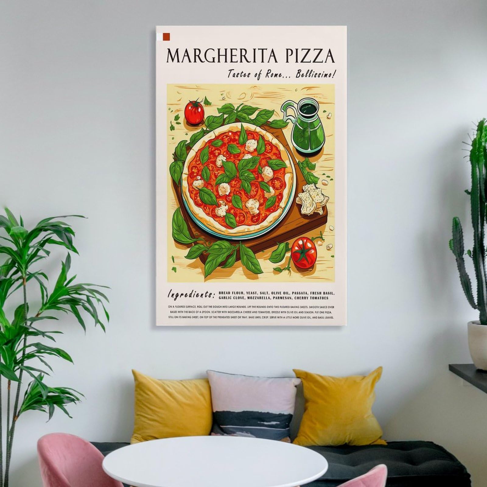 XJRZHLDU Margherita Pizza-Poster, Retro-Restaurant-Poster, italienische Küche, Esszimmer, Poster, 2 Leinwand-Poster, Schlafzimmerdekoration, Landschaft, Büro, Raumdekoration, Geschenk, 60 x 90 cm
