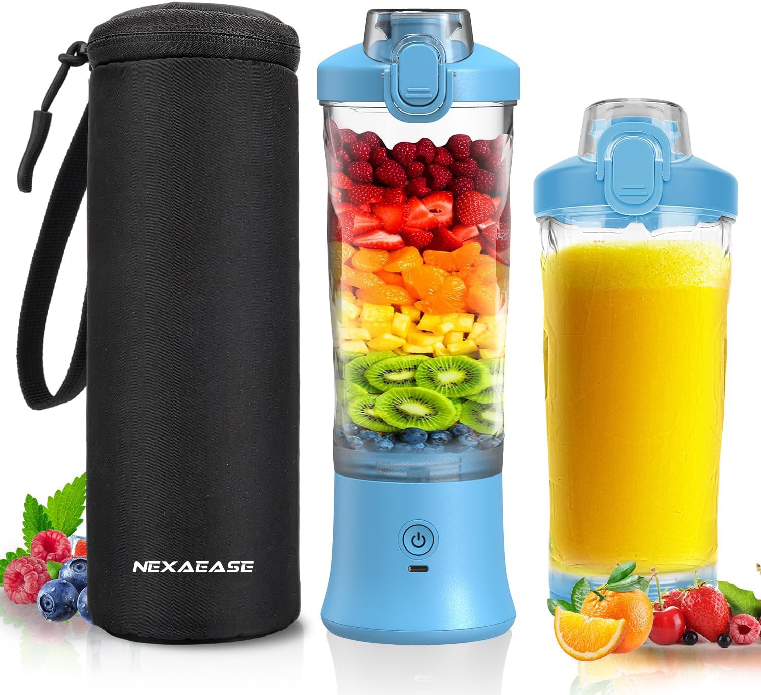 Tragbarer Mixer Smoothie Maker - 600ml Mini Standmixer to Go - 6 Klingen, Reisedeckel und Isolierte Hülle - USB Wiederaufladbar Blender Protein Shaker Bottle für Küche, Reise, Büro, Fitness, Camper