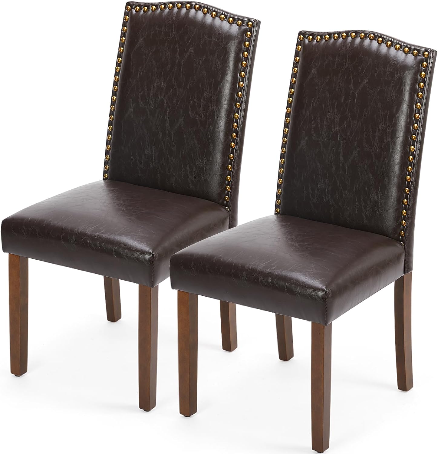 DUMOS Upholstered Dining Chairs?Set of 2 PU Leather Dining Room Kitchen Chair with Nailhead Trim and Wood Legs, Modern Side Chairs for Living Room-Brown Brown 2 Pack