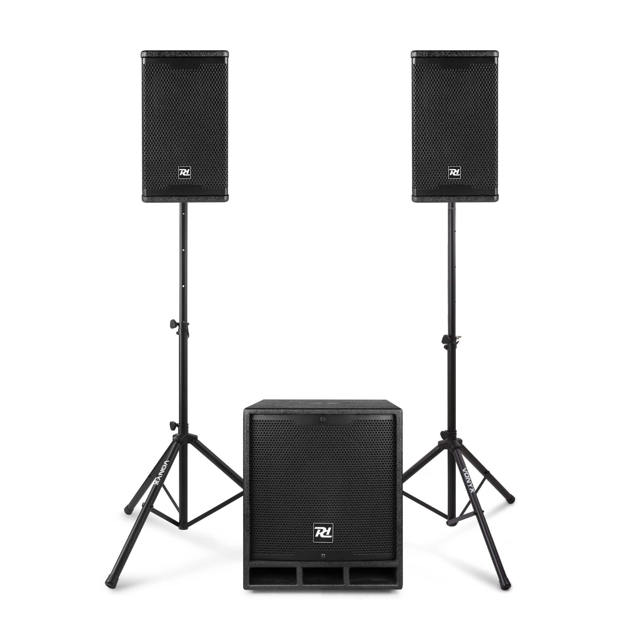 Power Dynamics Combo 1200 PA Anlage Komplettset, 2.1 Aktiv Lautsprecherboxen 1200 Watt, Subwoofer 12 Zoll, Bluetooth, DSP, PA Lautsprecher Aktiv, DJ Set Komplett, Mobile DJ Anlage mit Verstärker
