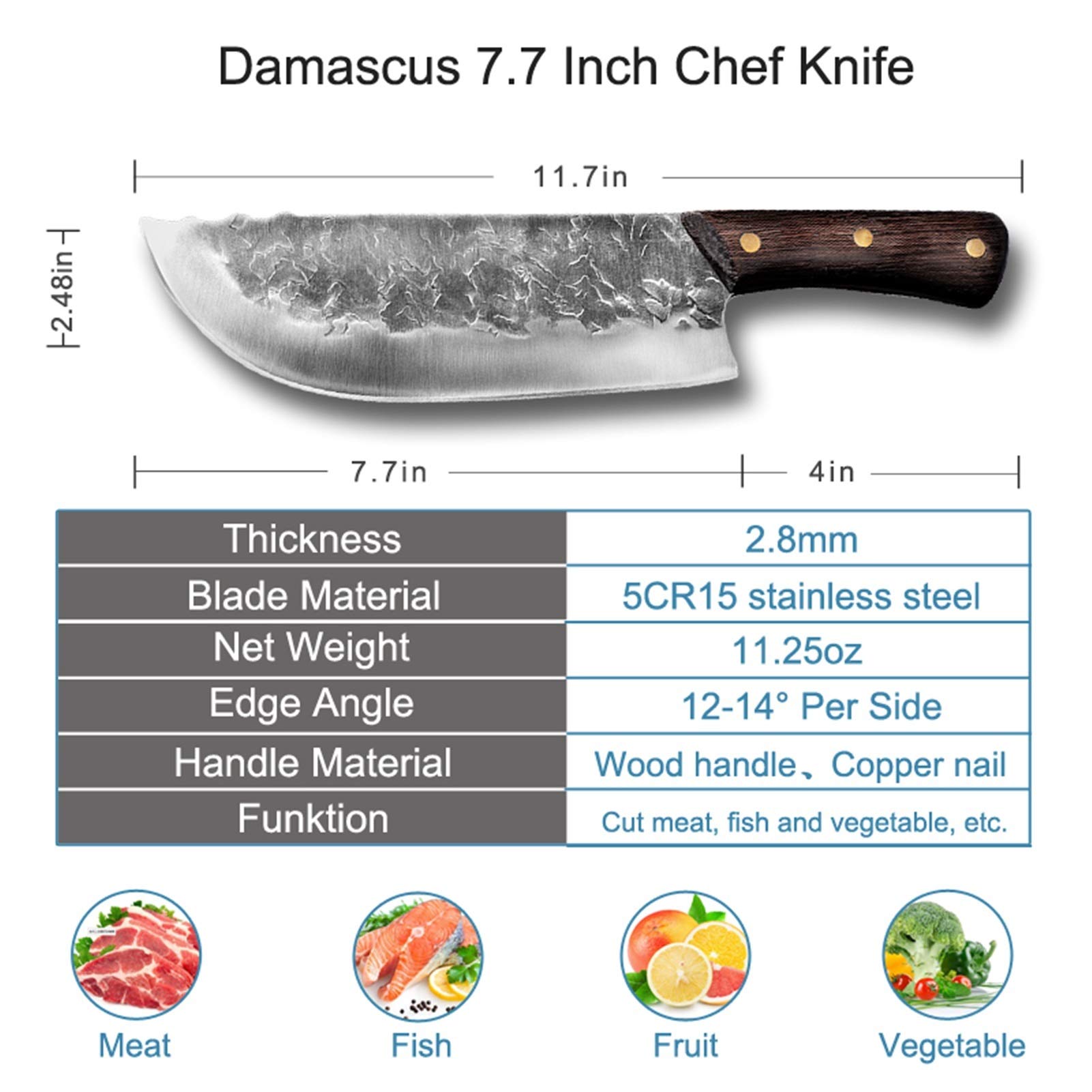 Mehrzweckmesser handgeschmiedet alte Küchenmesser Metzgermesser zum Schneiden von Fleisch Haushaltsscheiben-Kochmesser Küchenmesser (Color : 11.7inch)