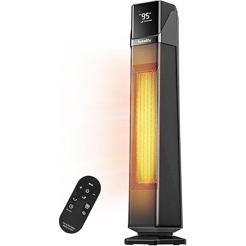 Hykolity Space Heater Large Room, 30" Electric Heaters for Indoor Use with Thermostat and Remote,70° Oscillation, 24H Timer, 1500W Fast Heating Portable Heaters for Office, Bedroom, Home - Black