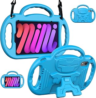 LTROP Kids Case for iPad Mini 6 2021, iPad Mini 6th Generation Case, iPad Mini 6 Case for Kids, Shockproof Handle Stand Shoulder Strap Kids Bumper Case for iPad Mini 6th Generation 8.3-Inch, Blue