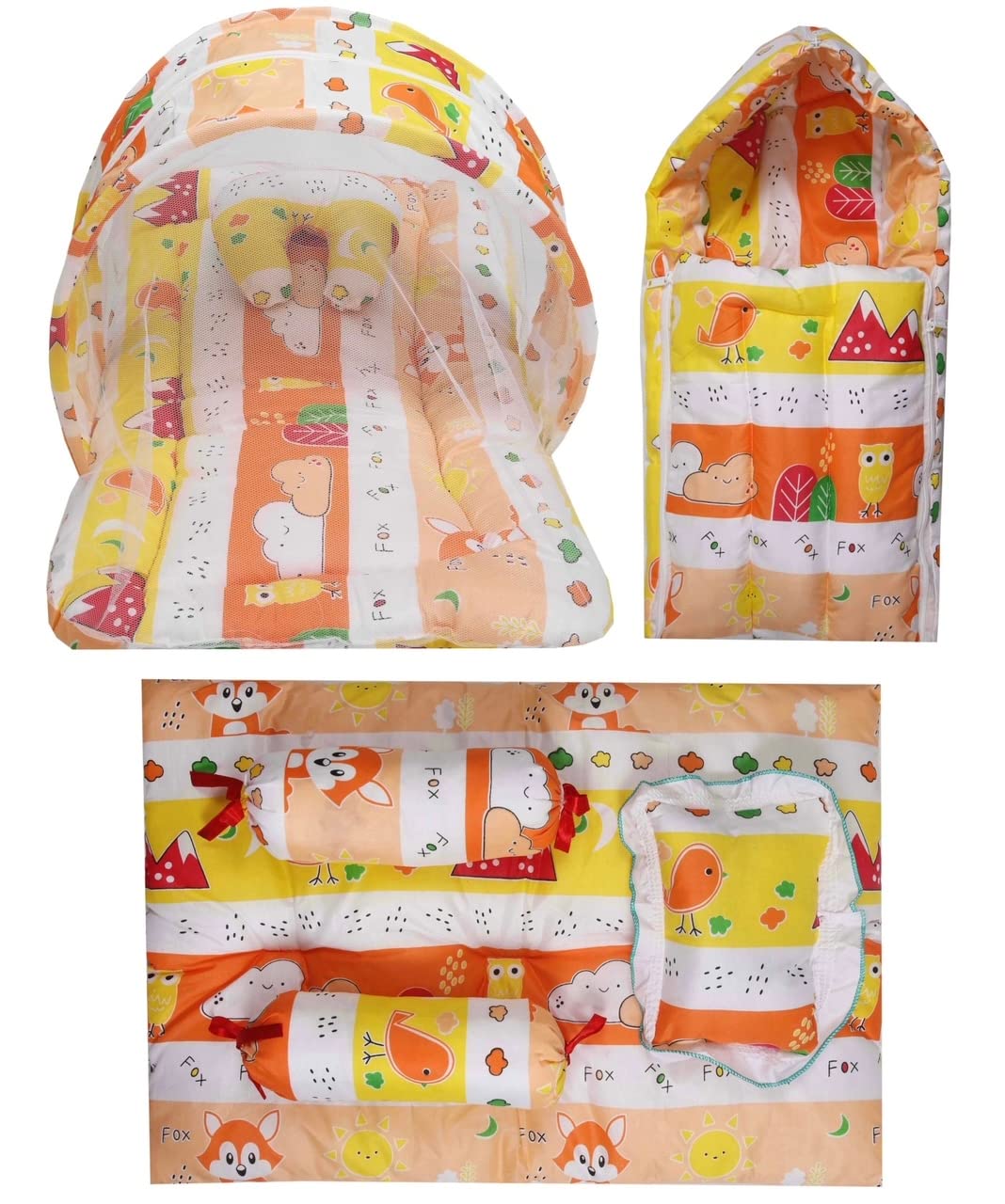 Infantbond Combo Of Baby Cotton Nest | Bed With Net | Carry Bag | 4 Pcs Bedding Set(0-6 Months) (Orange Fox, Single Size) (B0B1M1999R) Amazon Price History, Amazon Price Tracker