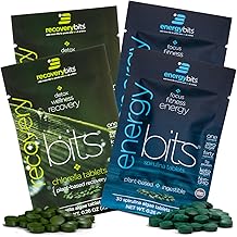 أقراص ENERGYbits / RECOVERYbits - أقراص سبيرولينا العضوية وكلوريلا - عبوات عينة واحدة - الطحالب Superfood - البروتين العالي ، الكلوروفيل - العناية الذاتية - نباتي ، كيتو ، خالي من الغلوتين - 4 أكياس ، 30 / حقيبة
