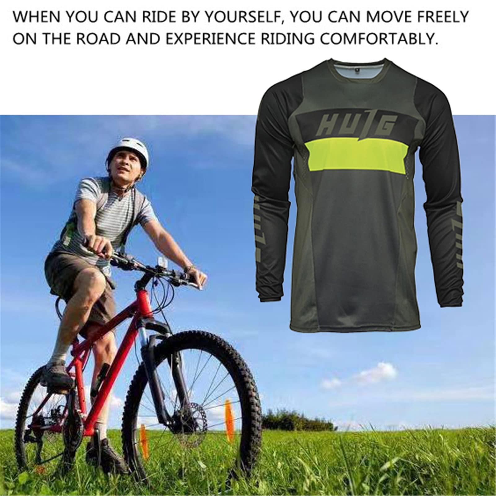 HULG Magliette da Ciclismo da Uomo, T-Shirtlungo, Top Abbigliamento Maglie da Ciclismo,Camicia da Mountain Bike/MTB,Traspirante E Assorbente dal Sudore, Asciugatura Rapida