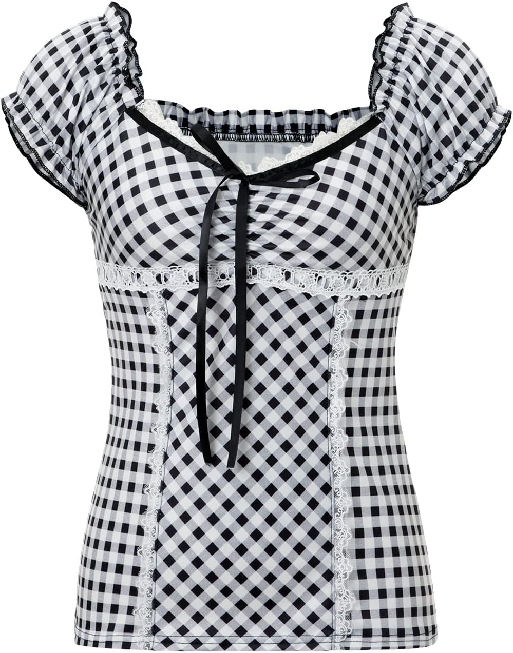 Women Y2K Summer Tops Short Sleeve Lace Up V Neck Shirt Fairy Grunge Vinatge E-Girls Aesthetic Tops - Image 4