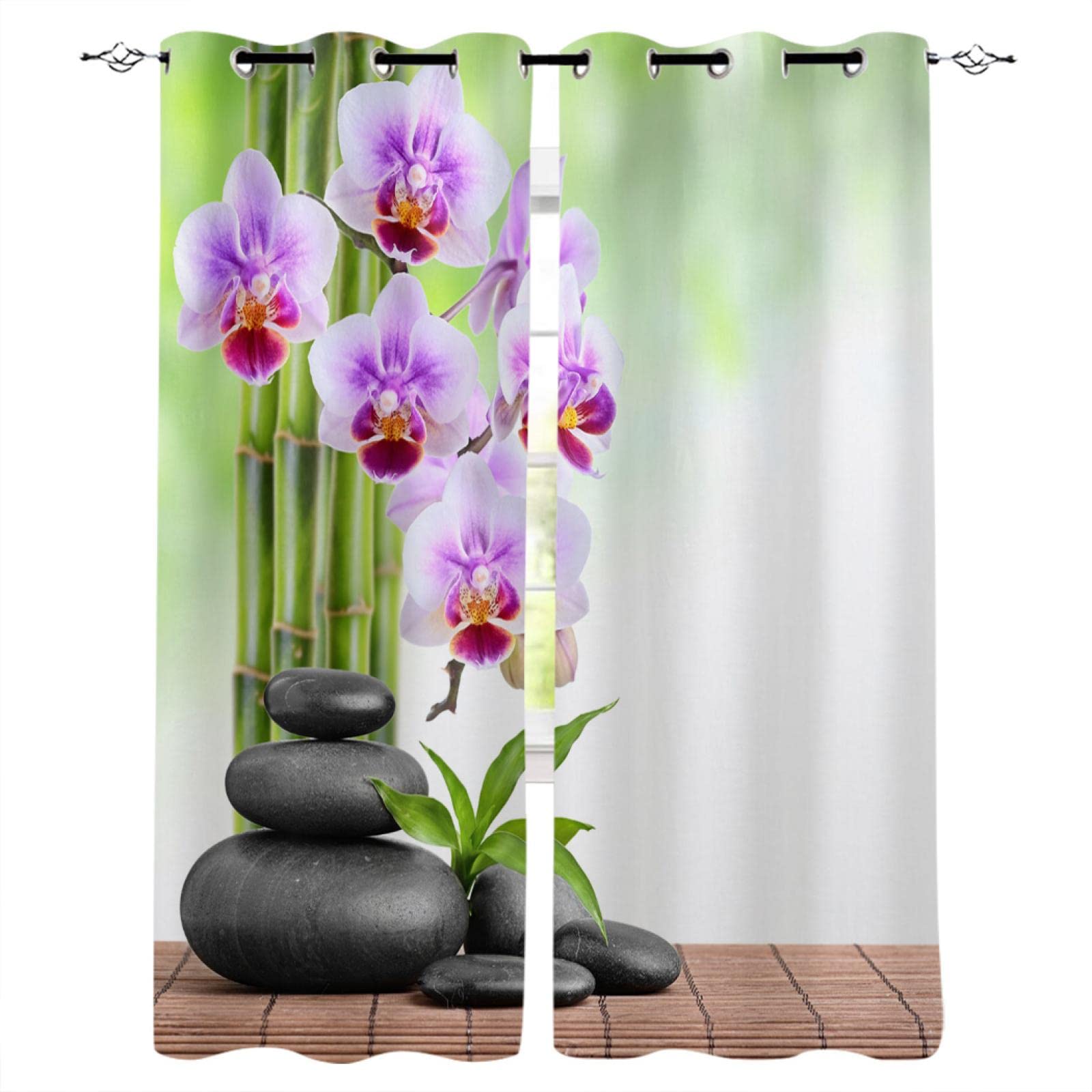 Moderne Fenstervorhänge mit Bambus-Orchideen-Zen-Motiv für Wohnzimmer, Schlafzimmer, Küche, Fenstervorhänge, Heim- und Hoteldekoration, 70 x 180 cm (B x H) x 2