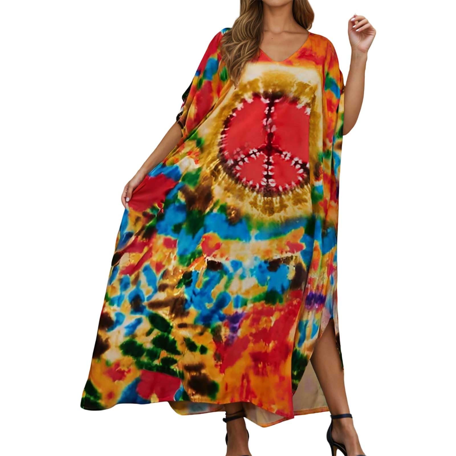 Vestido casual de verano para mujer, manga larga, holgado, para playa, teñido anudado, para usar en el centro turístico