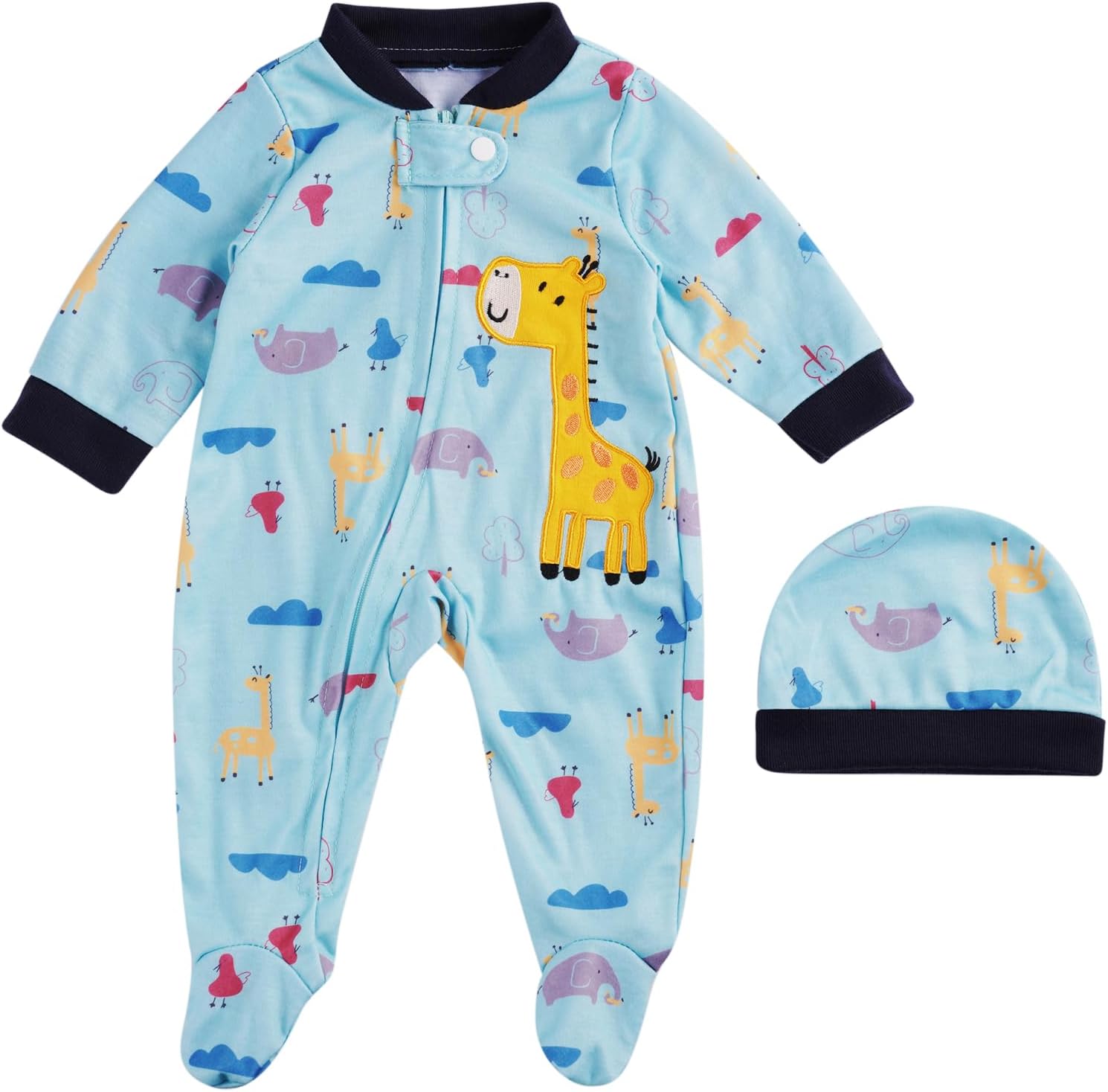 BABESIDE 2 PCS Reborn Baby Doll Clothes with Hat for 17-22 Inch Dolls, Giraffe Baby Dolls Outfit Accessories Set Boys Baby Clothing with Zipper, Blue