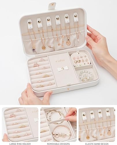 Miniatura 2 de Organizador de joyas de viaje, joyero de viaje, estuche de viaje para mujer, pequeño joyero para viajes, organizador de viaje de joyería, blanco B