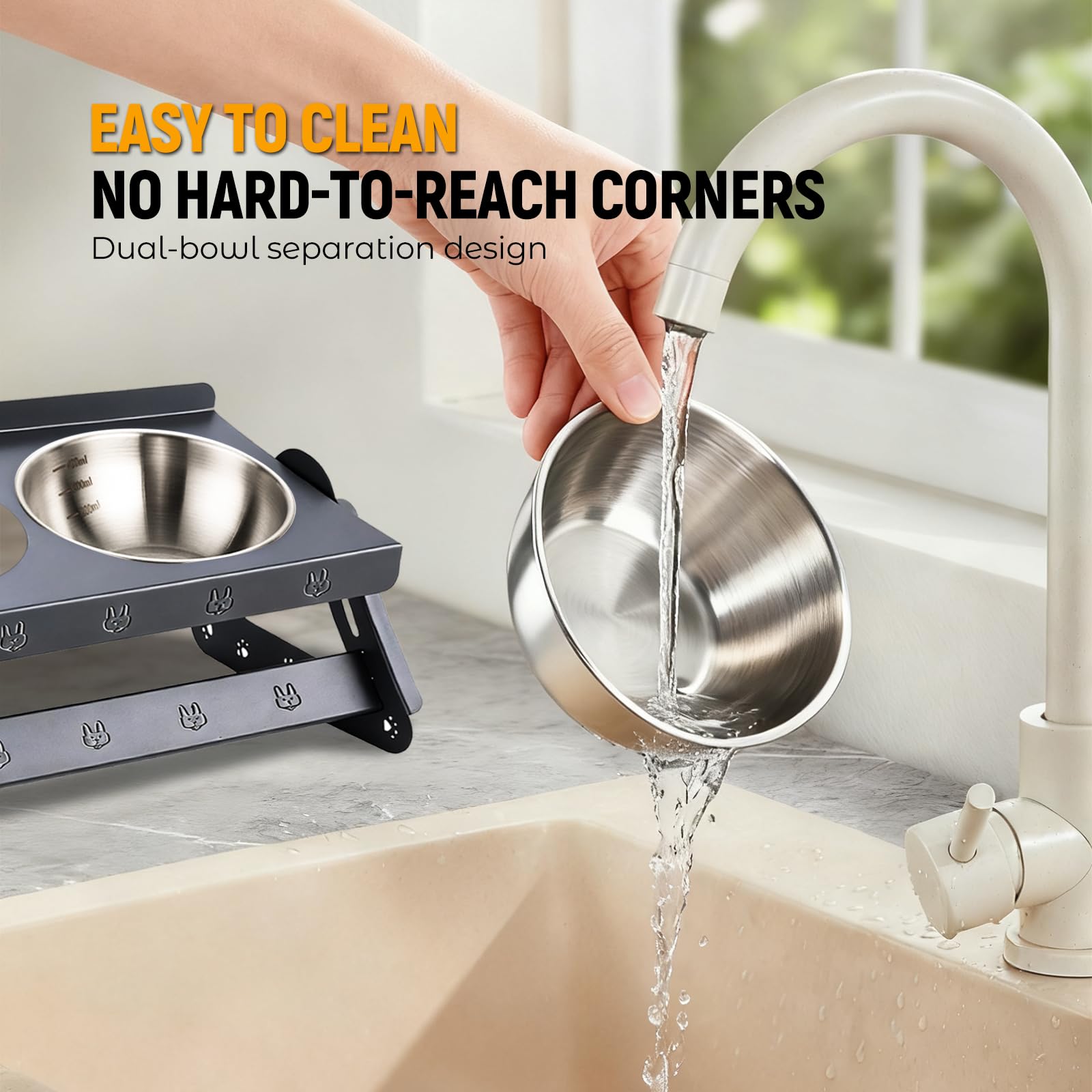 Comedero Gato Elevado,Comedero para Gatos Acero Inoxidable,Cuencos para Gatos Ángulo Ajustable de 0 a 15 Grados,Altura Ajustable de 8,5 a 16 cm,Apto para Gato y Perros Pequeños