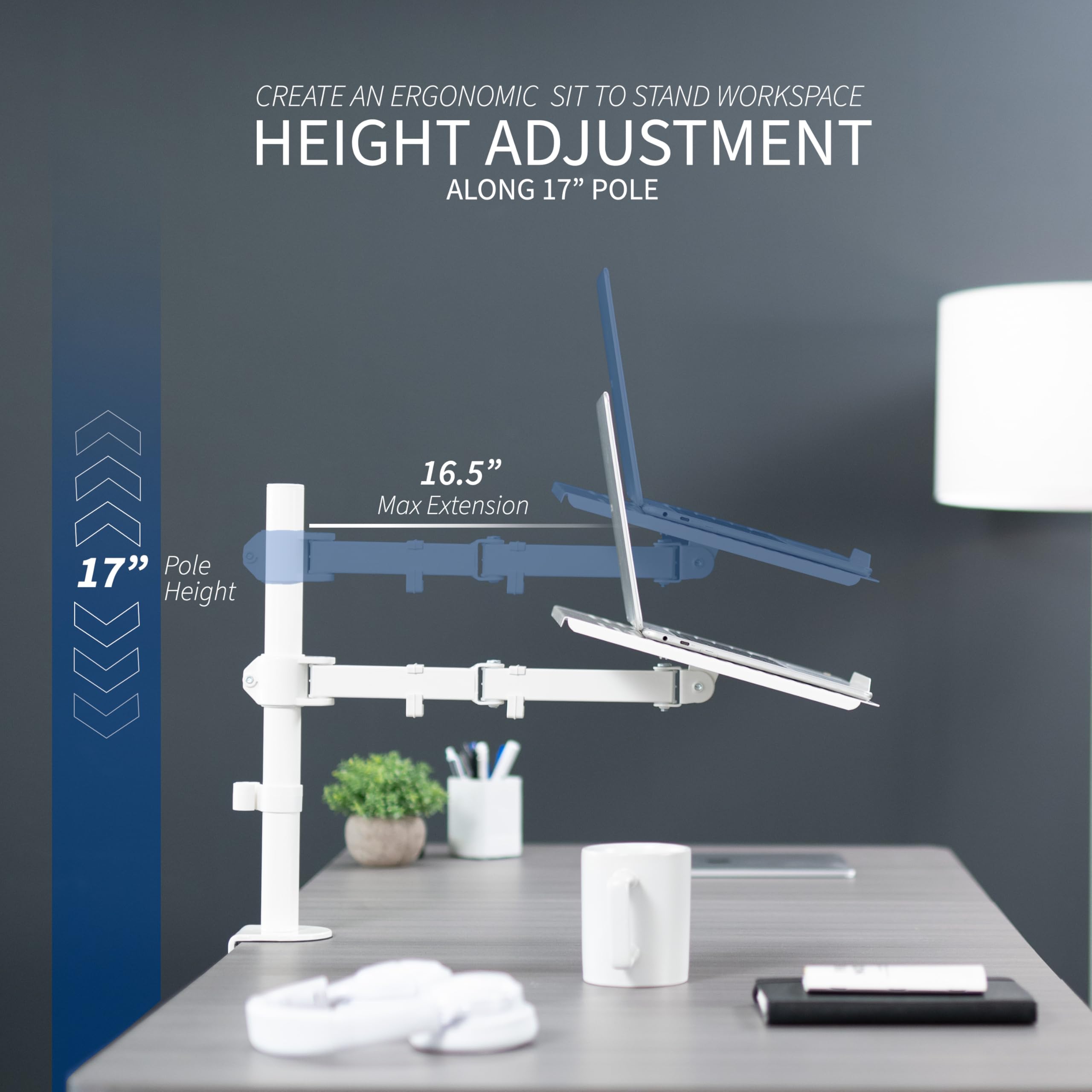 VIVO STAND-V001LW - Soporte de Escritorio para Laptop, extensión Totalmente Ajustable con Abrazadera en C, Color Blanco