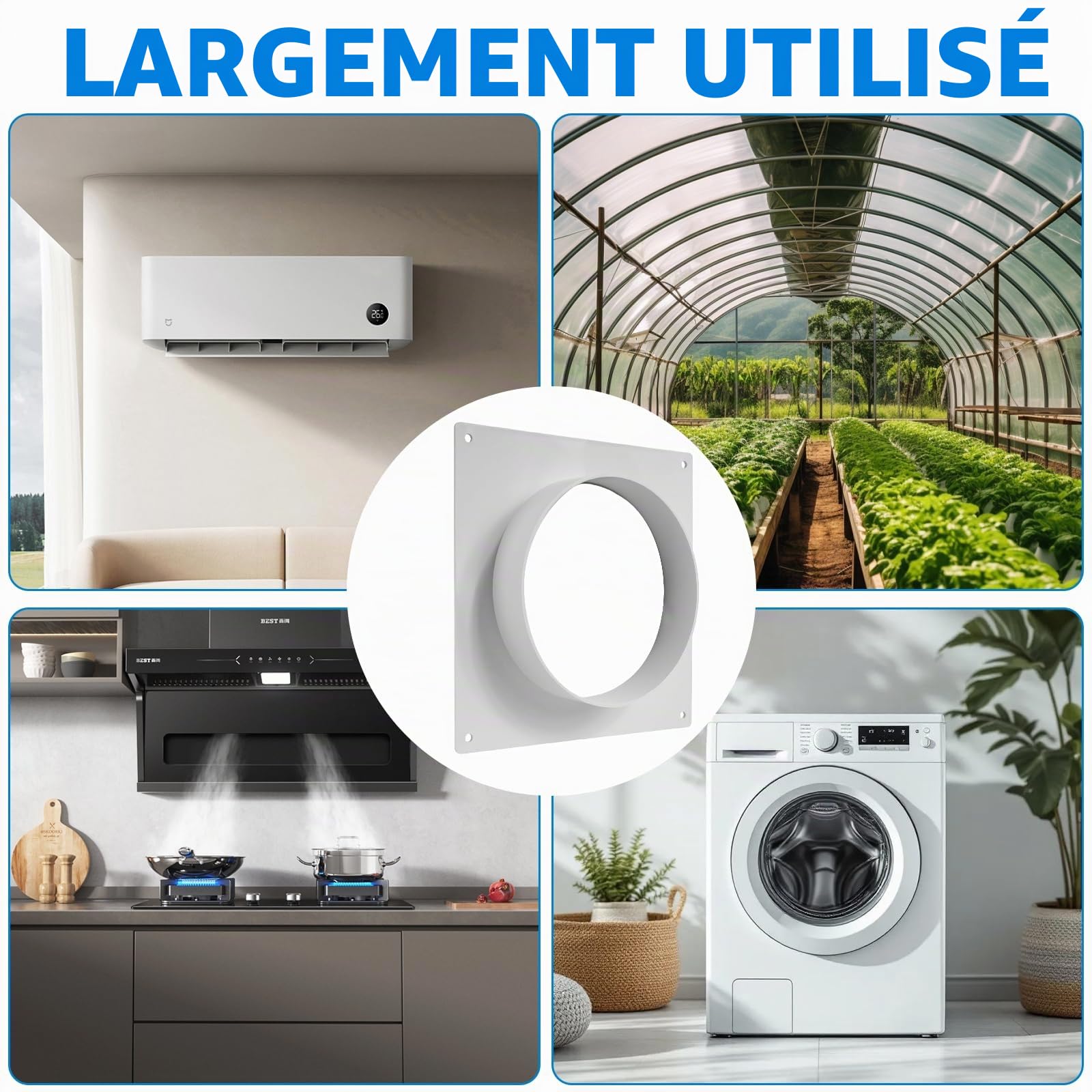 Tuyau de ventilation 150mm Tuyau d'évacuation Adaptateur Passage mural Climatisation Flange Connecteur de tuyau Connecteur de canal de ventilation Tuyau de ventilation pour système de ventilation
