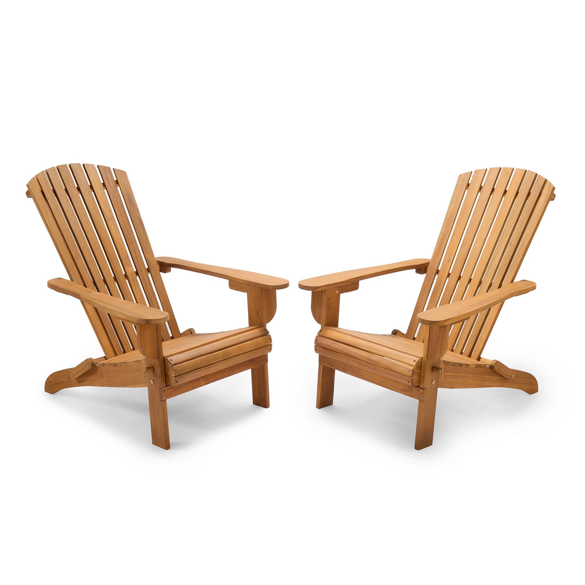 VonHaus Folding Adirondack Chairs Set 2 - Natural Foldable Fire Pit Chairs for Garden, Patio & Outdoors - Water Resistant Acacia Hardwood Pair of Garden Seats with Wide Armrests & Sloped Back