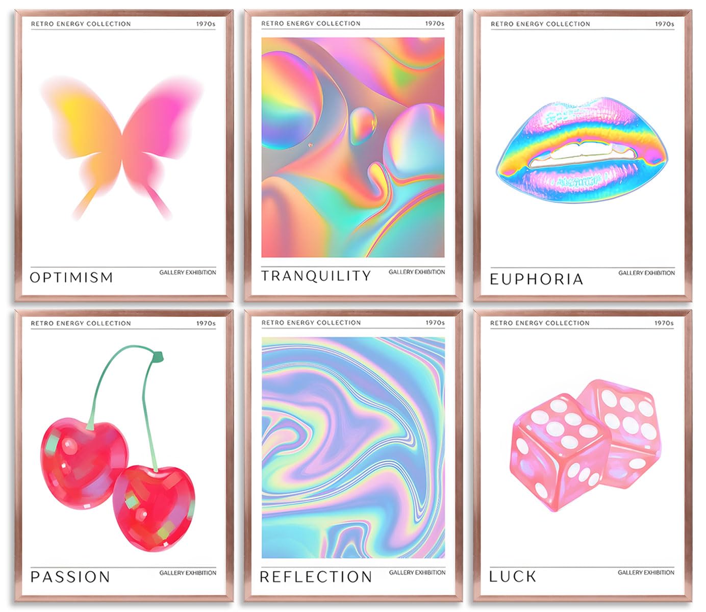 Set Di 6 Poster Stampe Da Parete Rosa Preppy – Estetica Anni 2000 Per Camera Da Letto, Dormitorio, Senza Cornice