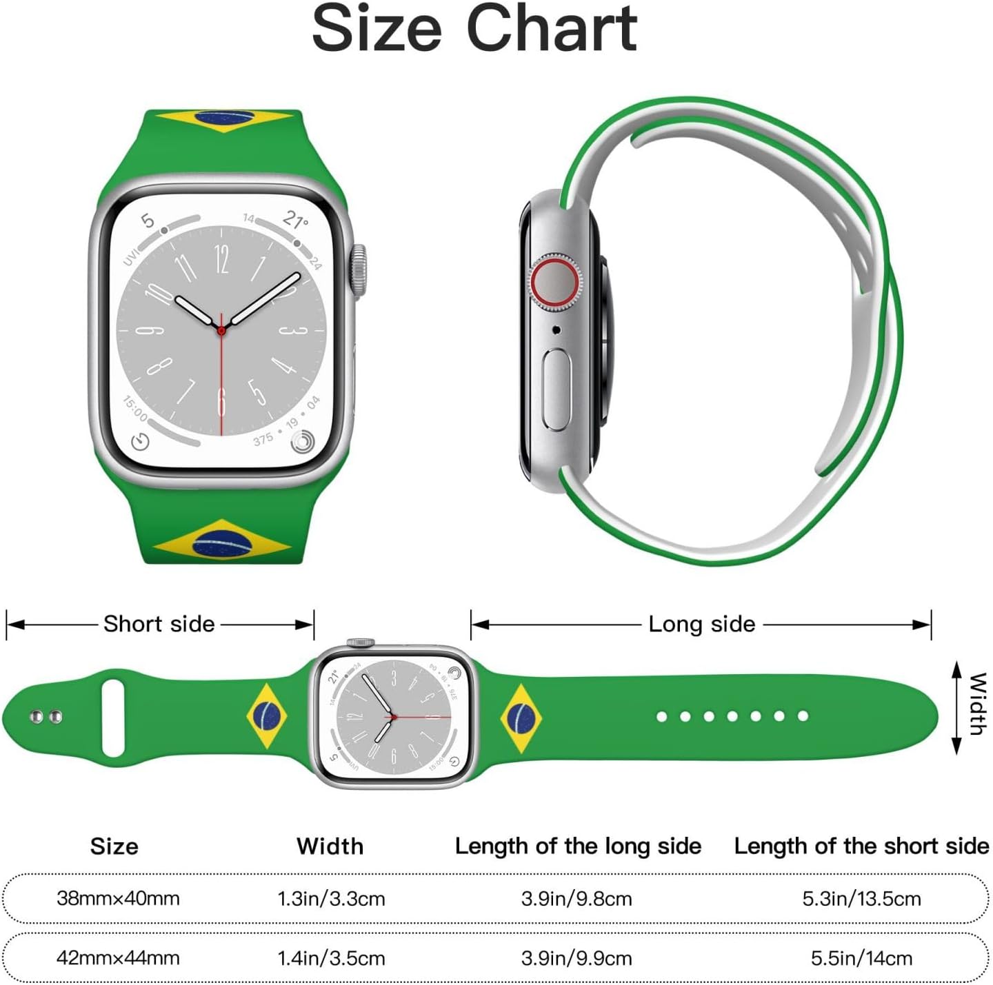 Apple Watchシリーズ用ブラジル国旗腕時計バンド ソフトシリコン 42mm x 44mm