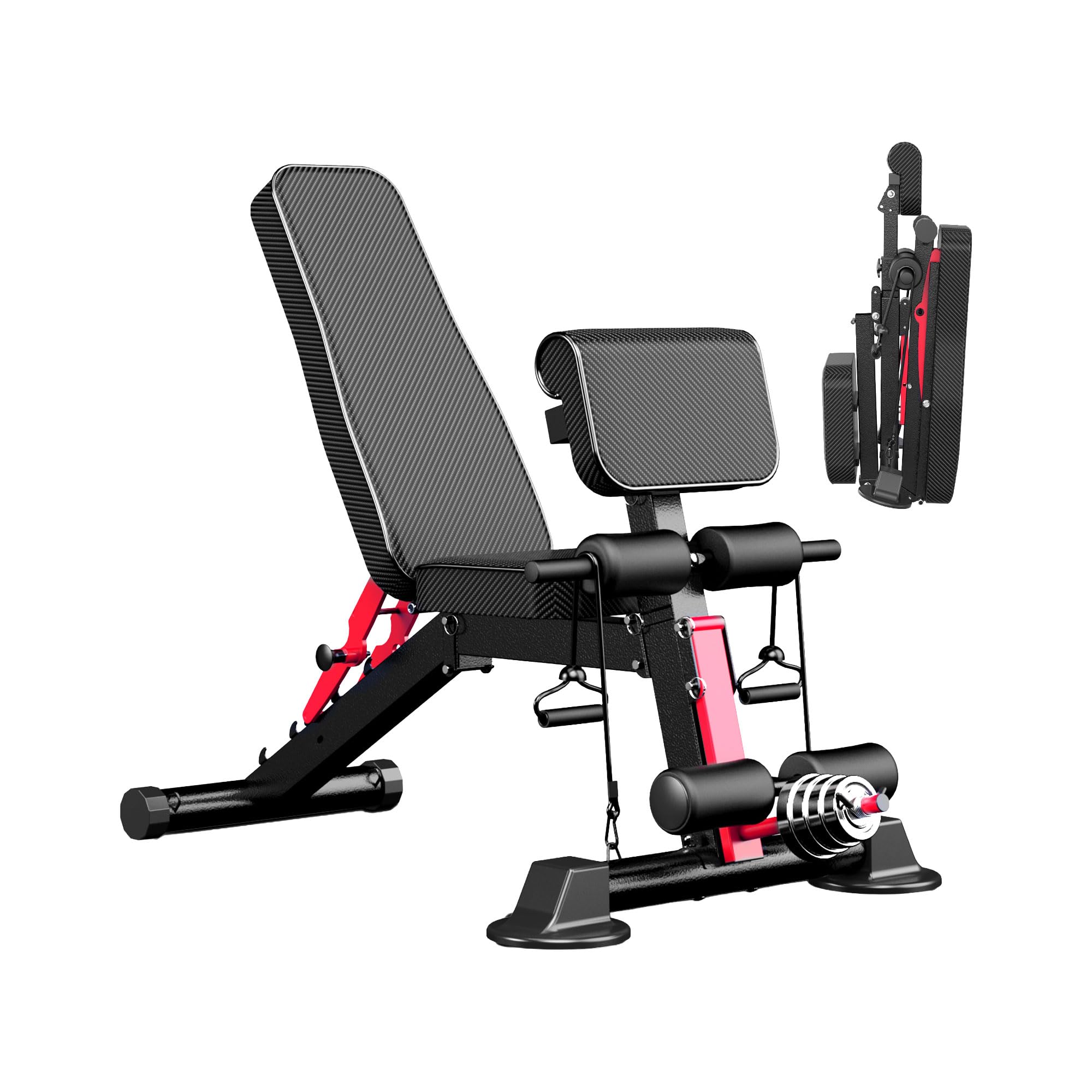 BOUDECH® Kinetix - Panca da Fitness Multifunzione Pieghevole 62,5 x 89,2 cm Con Elastici Inclinabile Panca da Palestra per Allenamento casa