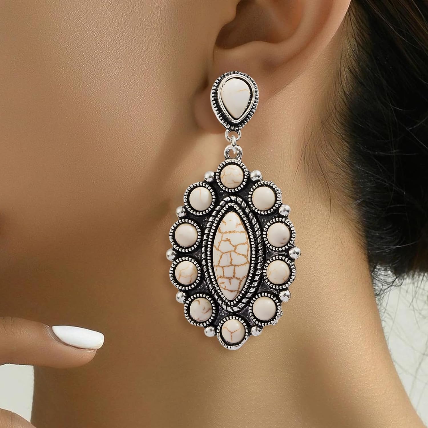 Western Earrings for Women White Turquoise Boho Statement Western Outfit Country Concert Jewelry - Image 5